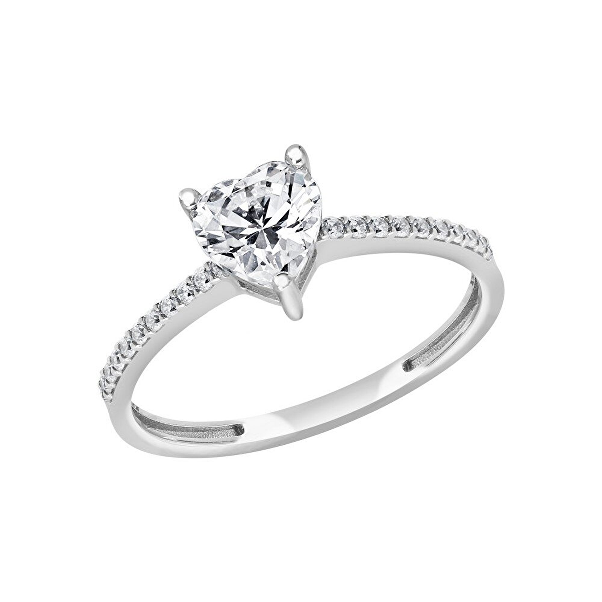 8 Ayar Beyaz Altın Tektaş Kalp Yüzük