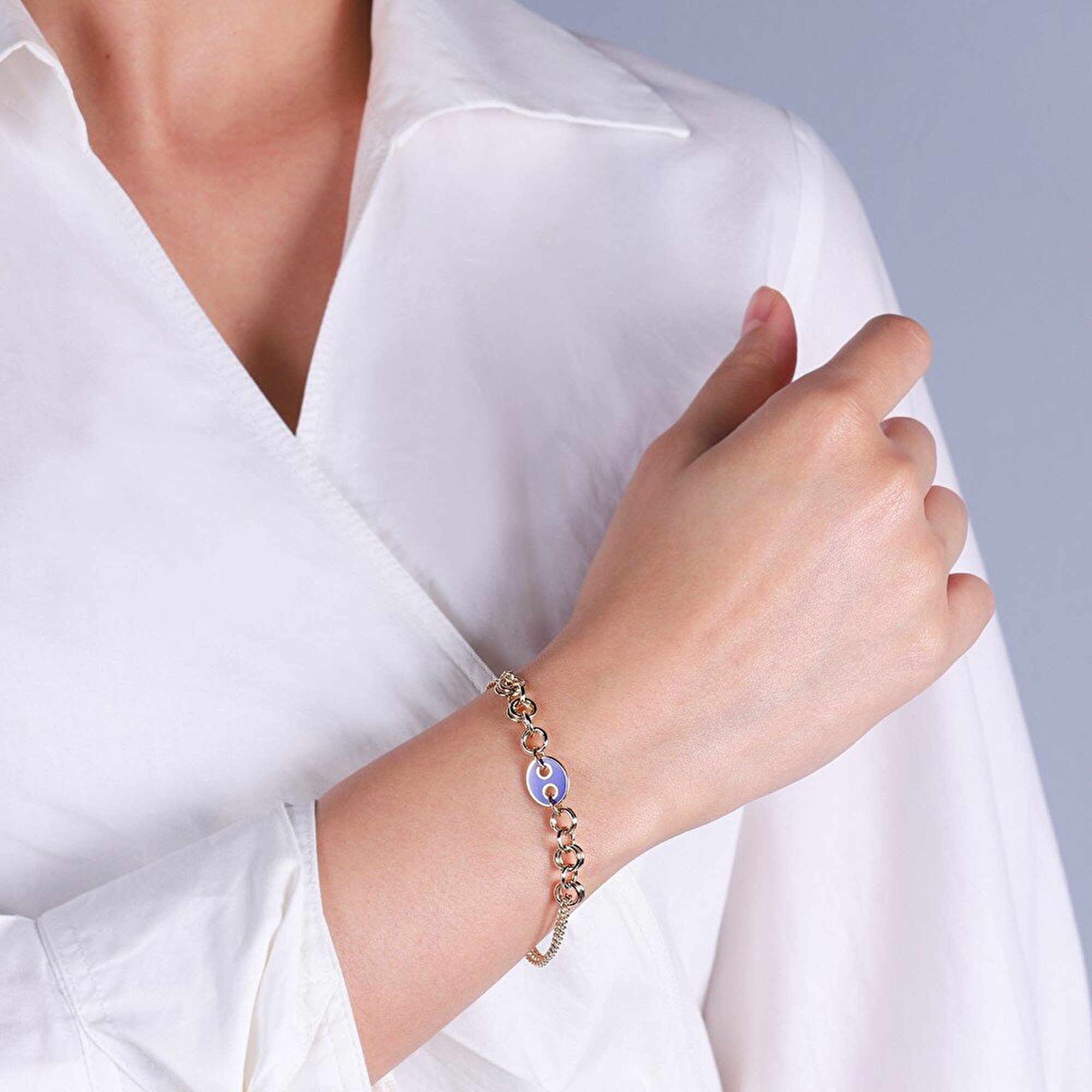 14 Ayar Sarı Altın Mavi Mineli Zincir Bileklik