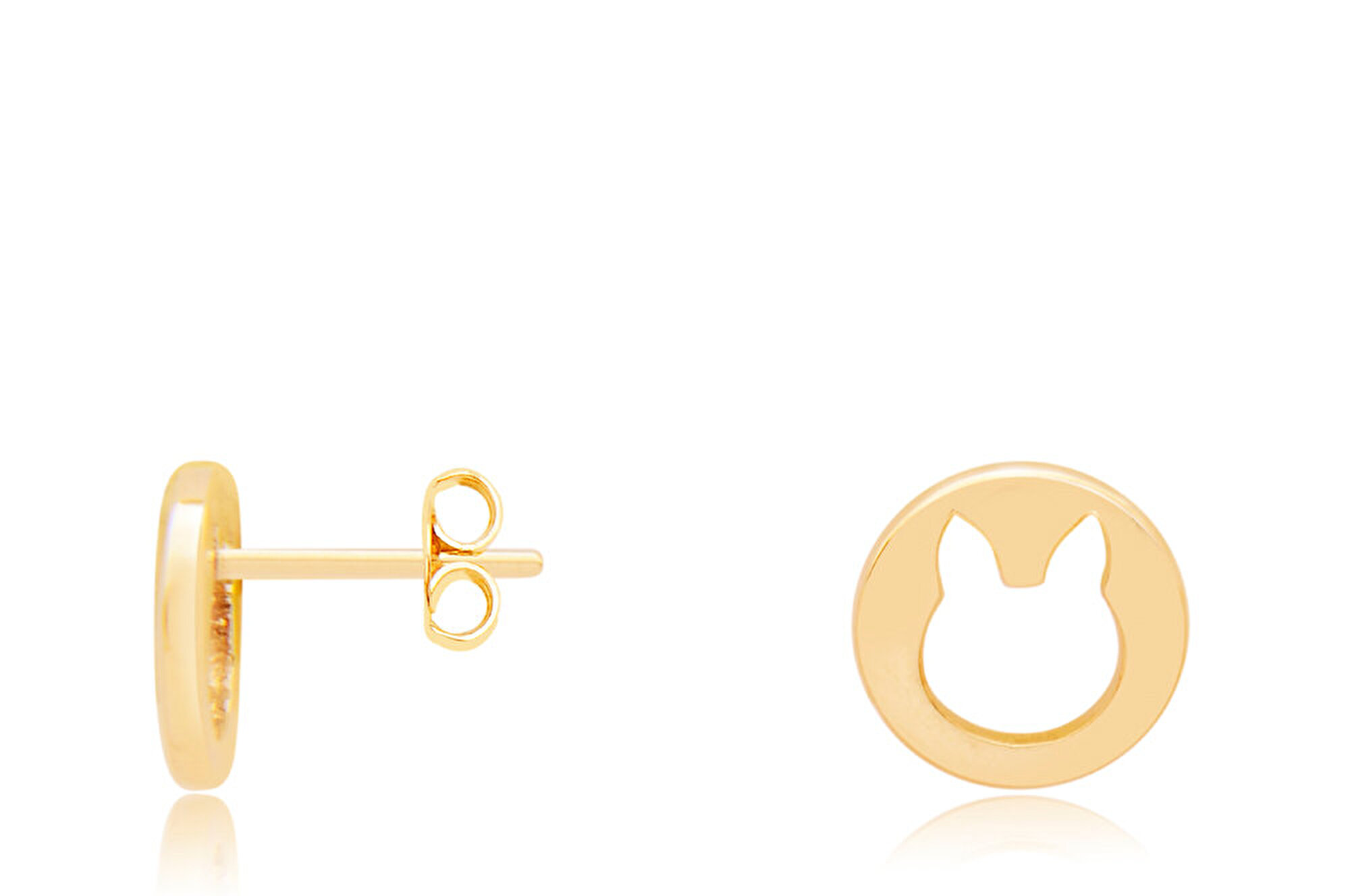 14 Ayar Sarı Altın Kedi  Figürlü Küpe