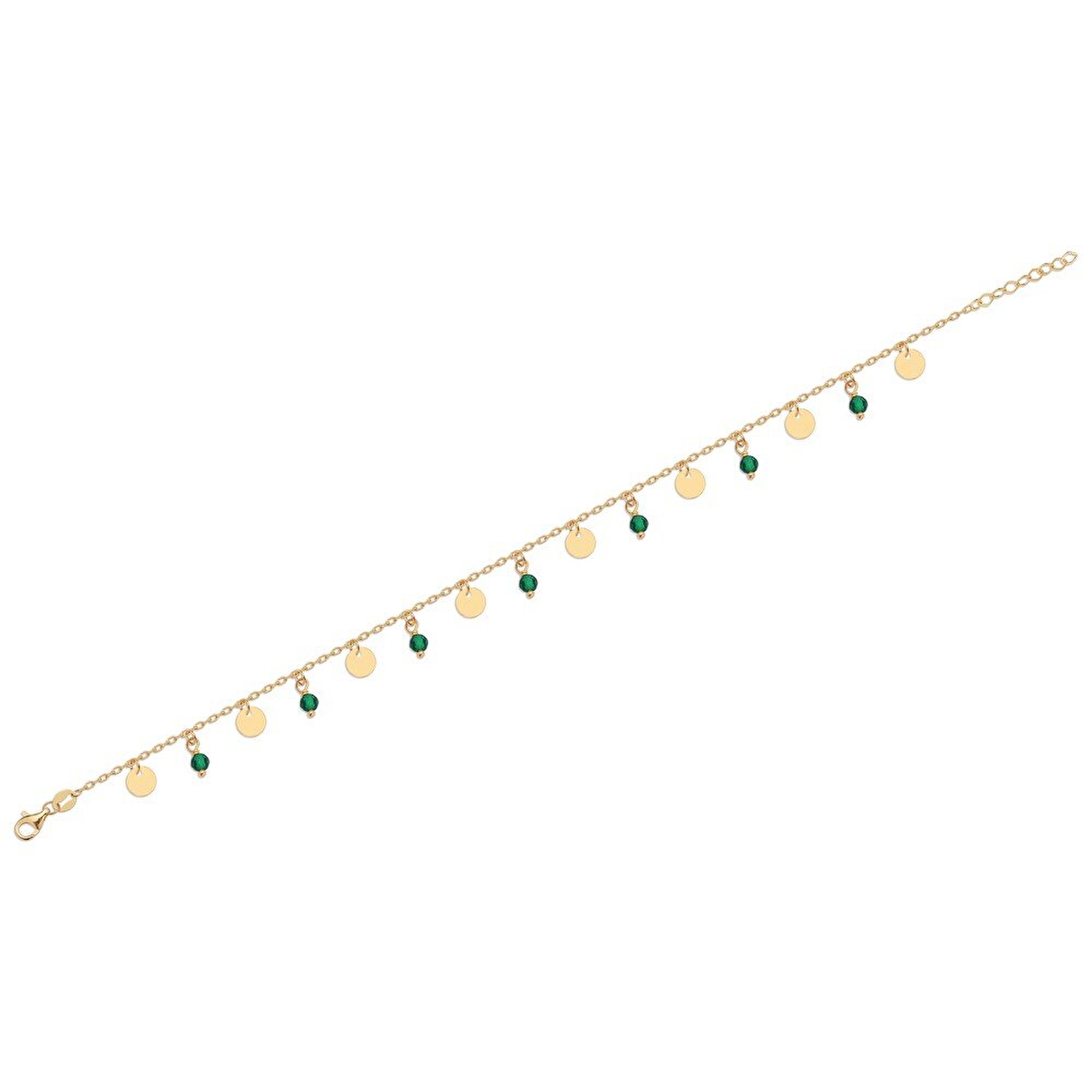 14 Ayar Sarı Altın Trend Yeşil Taşlı Bileklik