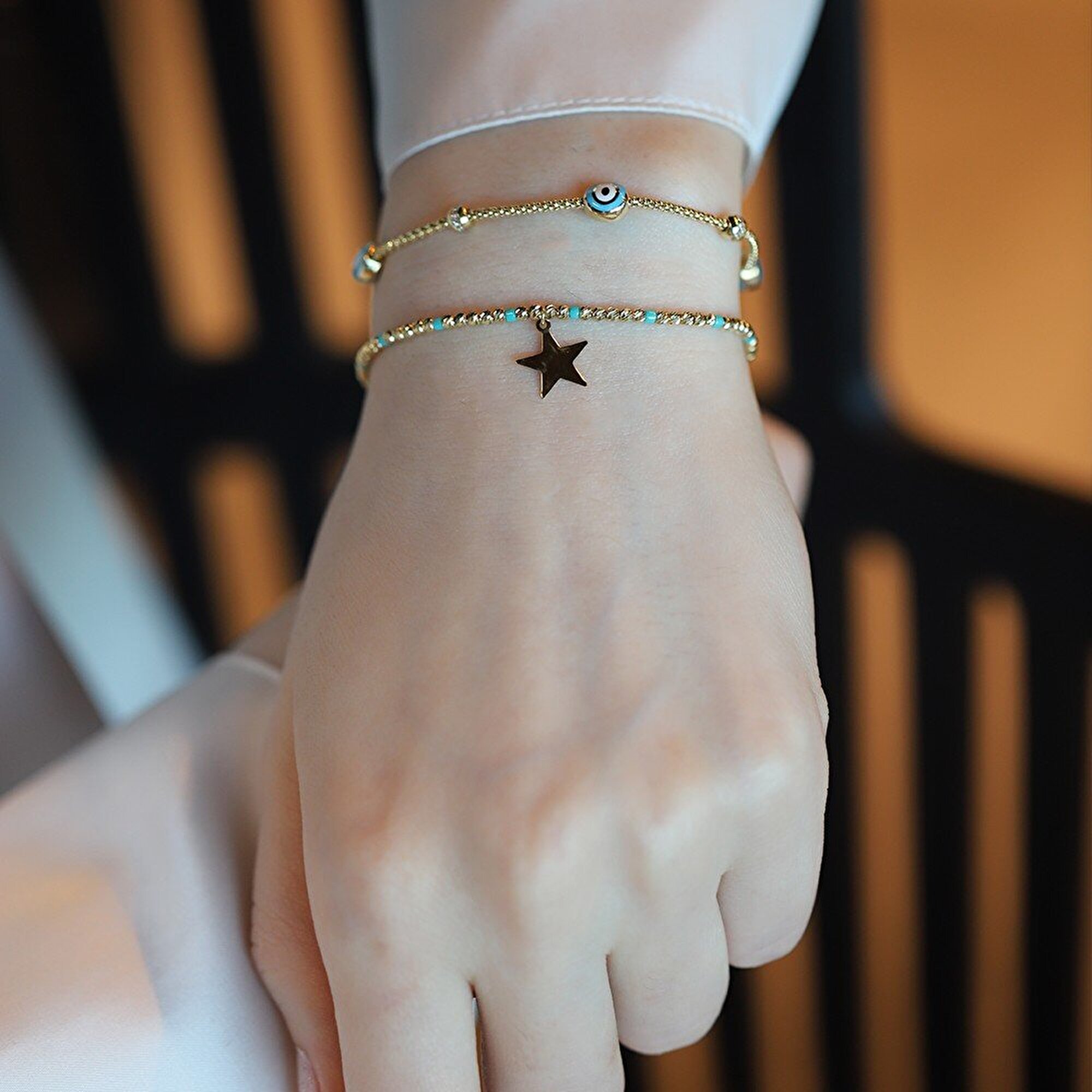 14 Ayar Sarı Altın Nazar Boncuklu Bileklik