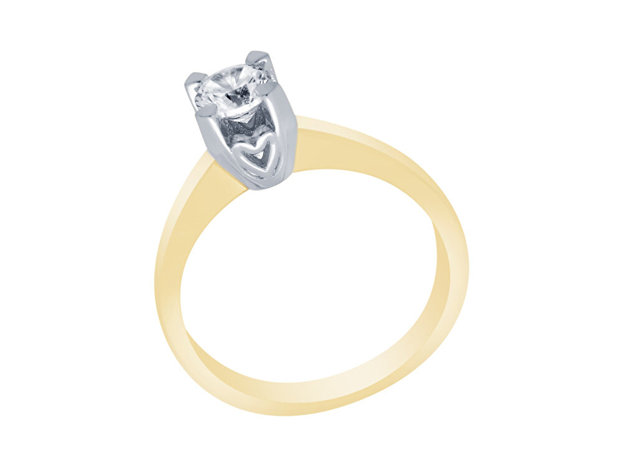 14 Ayar Sarı-Beyaz Altın Tektaş Yüzük