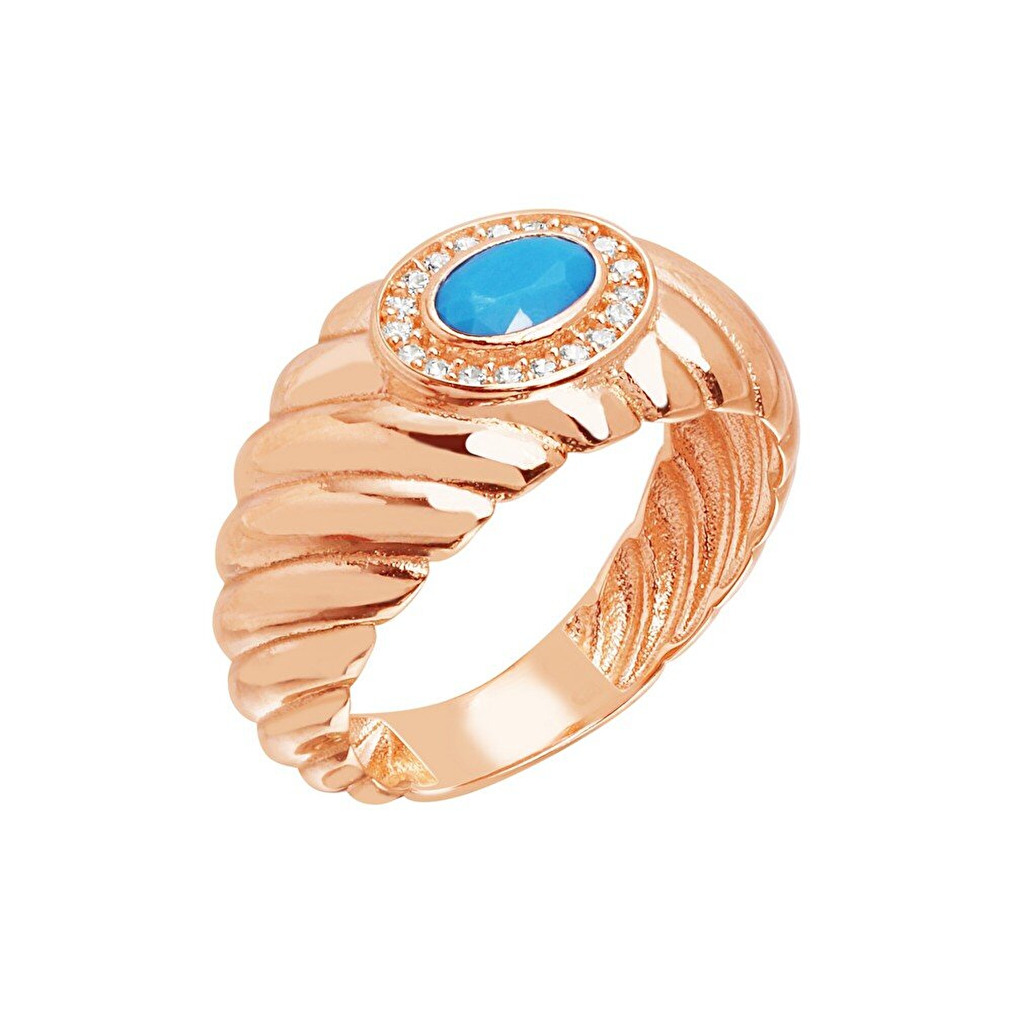 14 Ayar Rose Altın Firuze Taşlı Burgu Yüzük