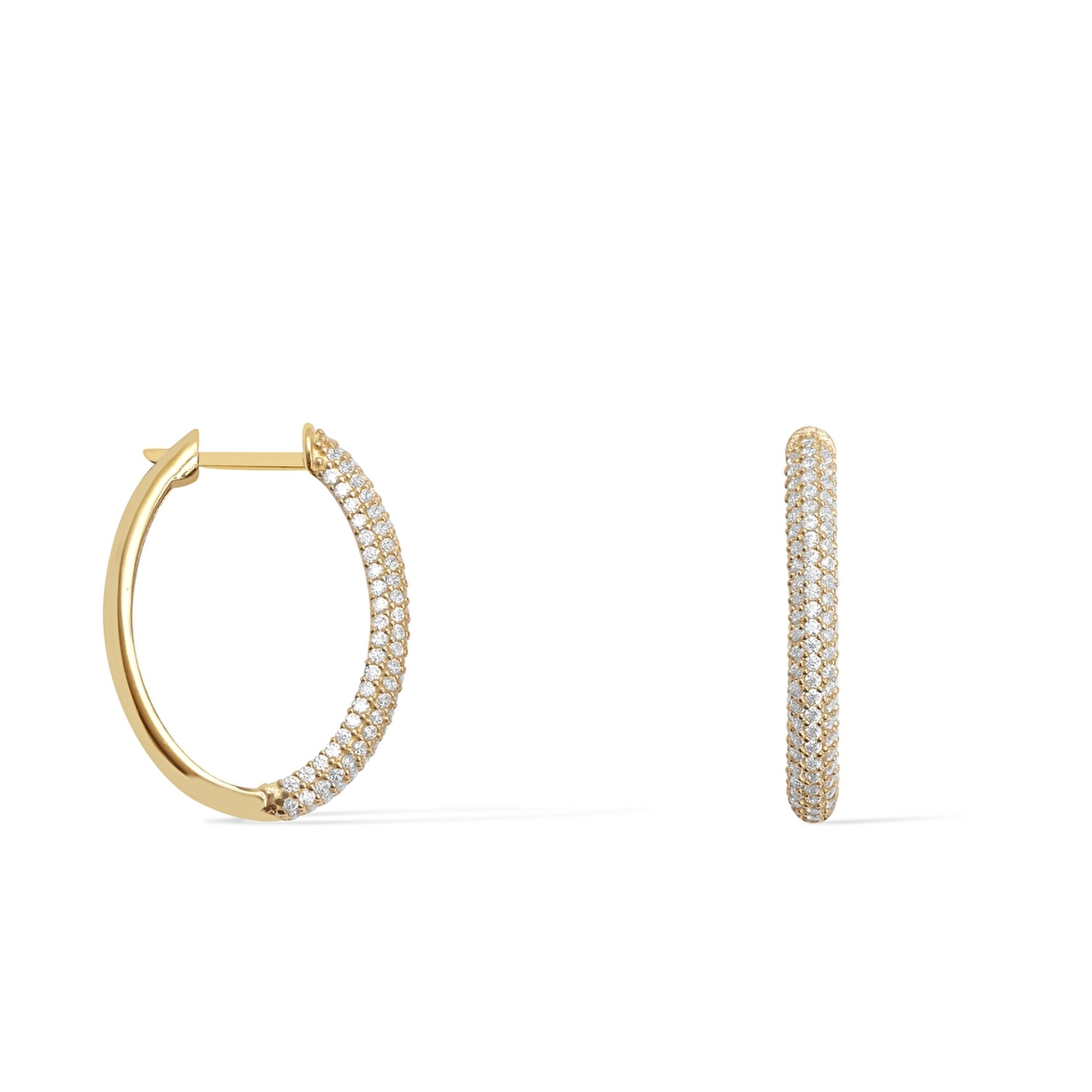 14 Ayar Sarı Altın Taşlı Halka Küpe