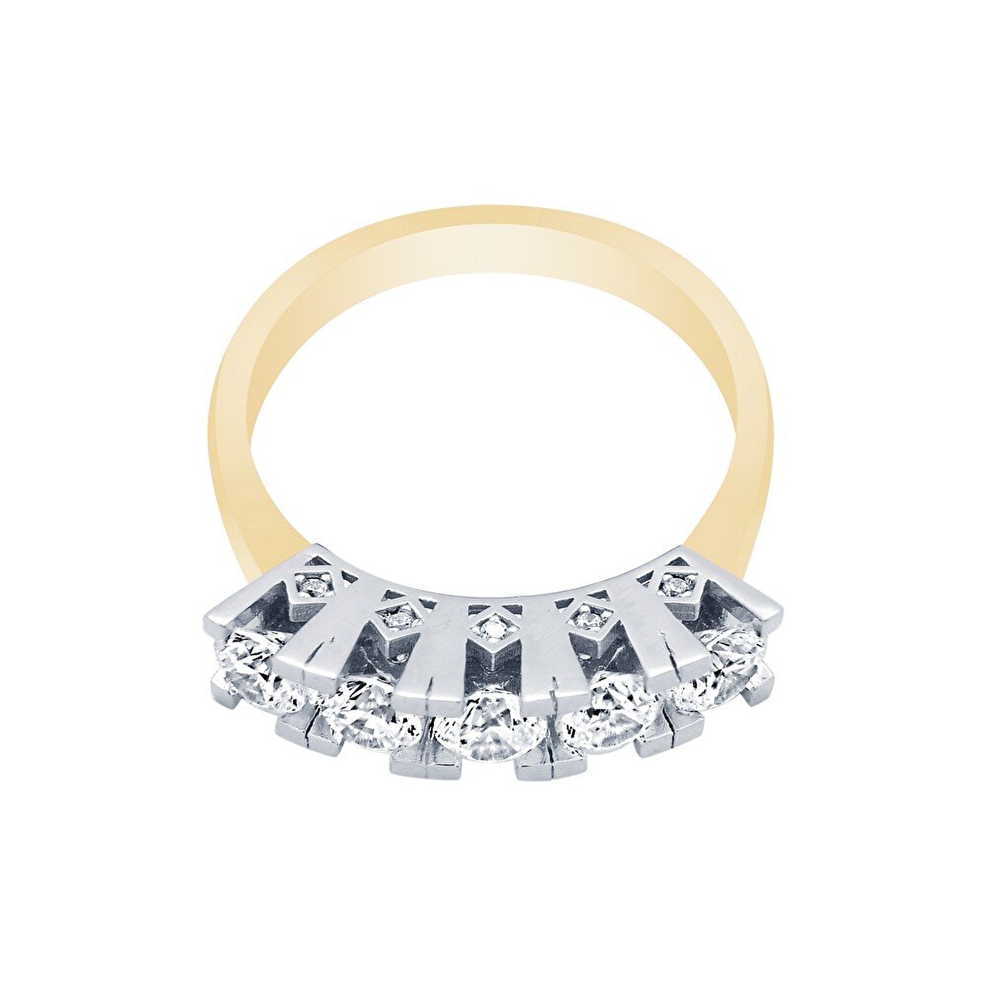 14 Ayar Sarı-Beyaz Altın Beştaş Yüzük