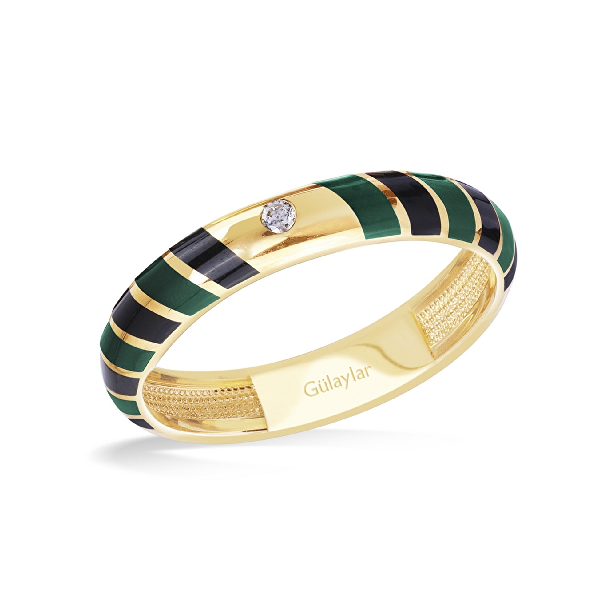 14 Ayar Sarı Altın Yeşil Mineli Yüzük