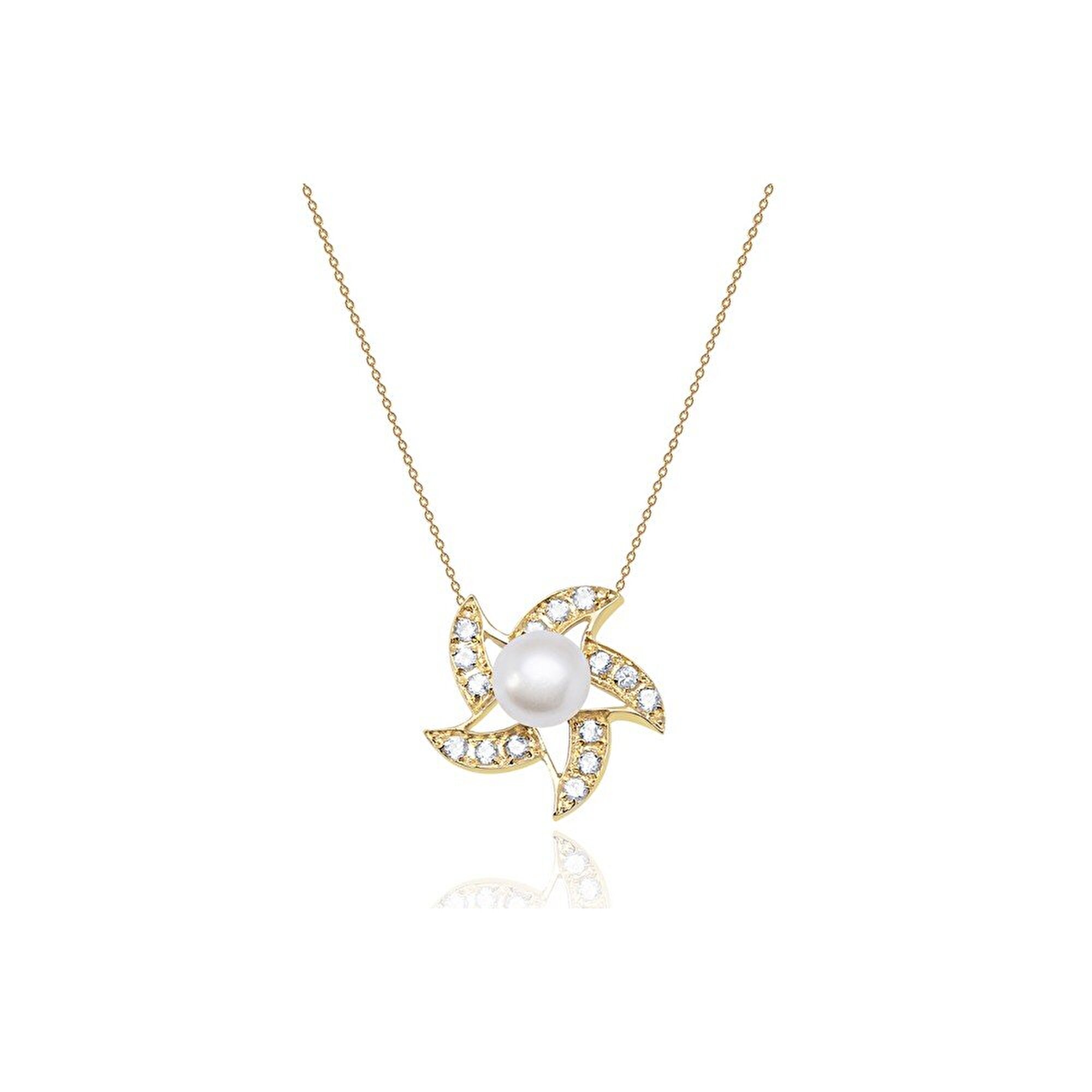 14 Ayar Sarı Altın İnci Kolye