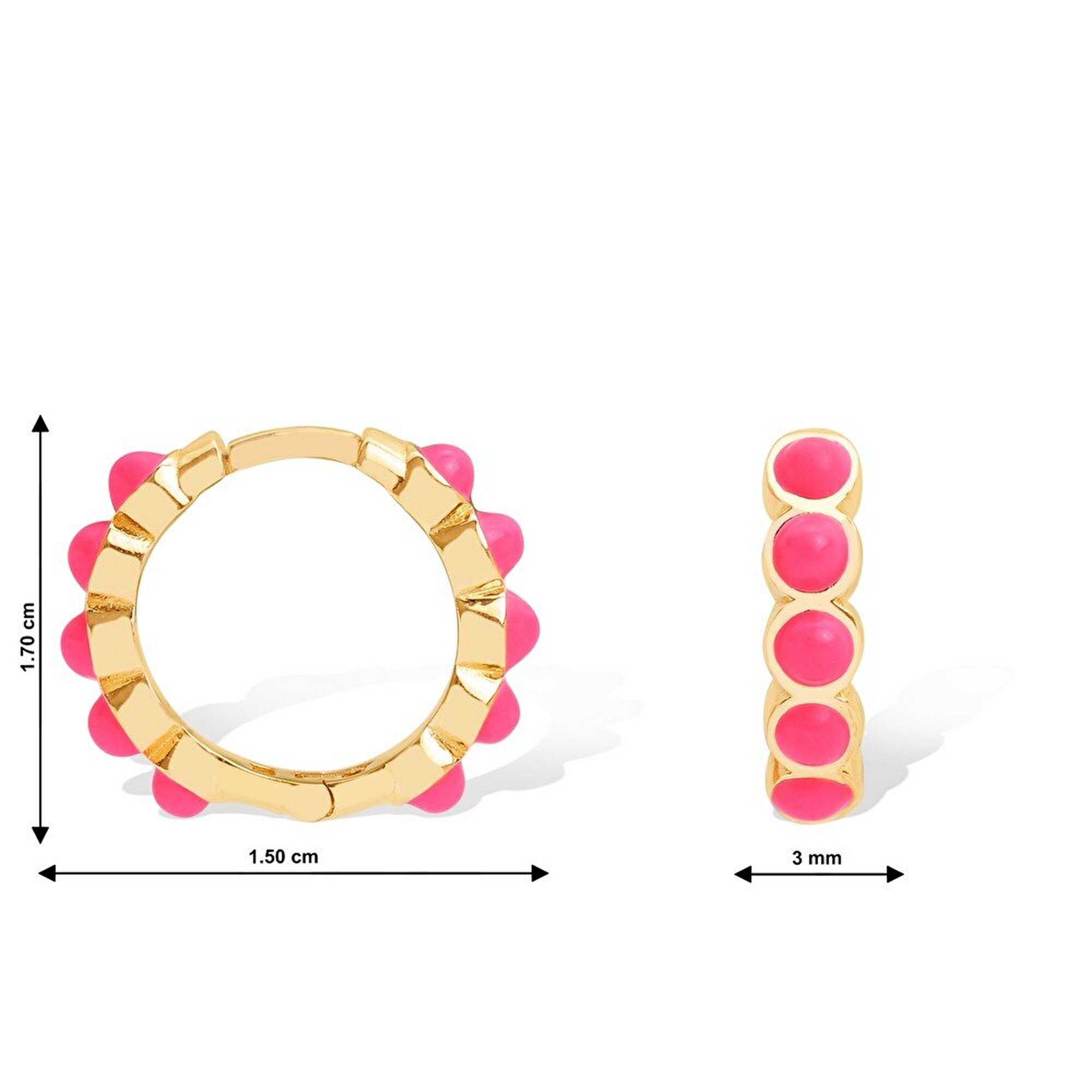 14 Ayar Sarı Altın Pembe Mineli Halka Küpe