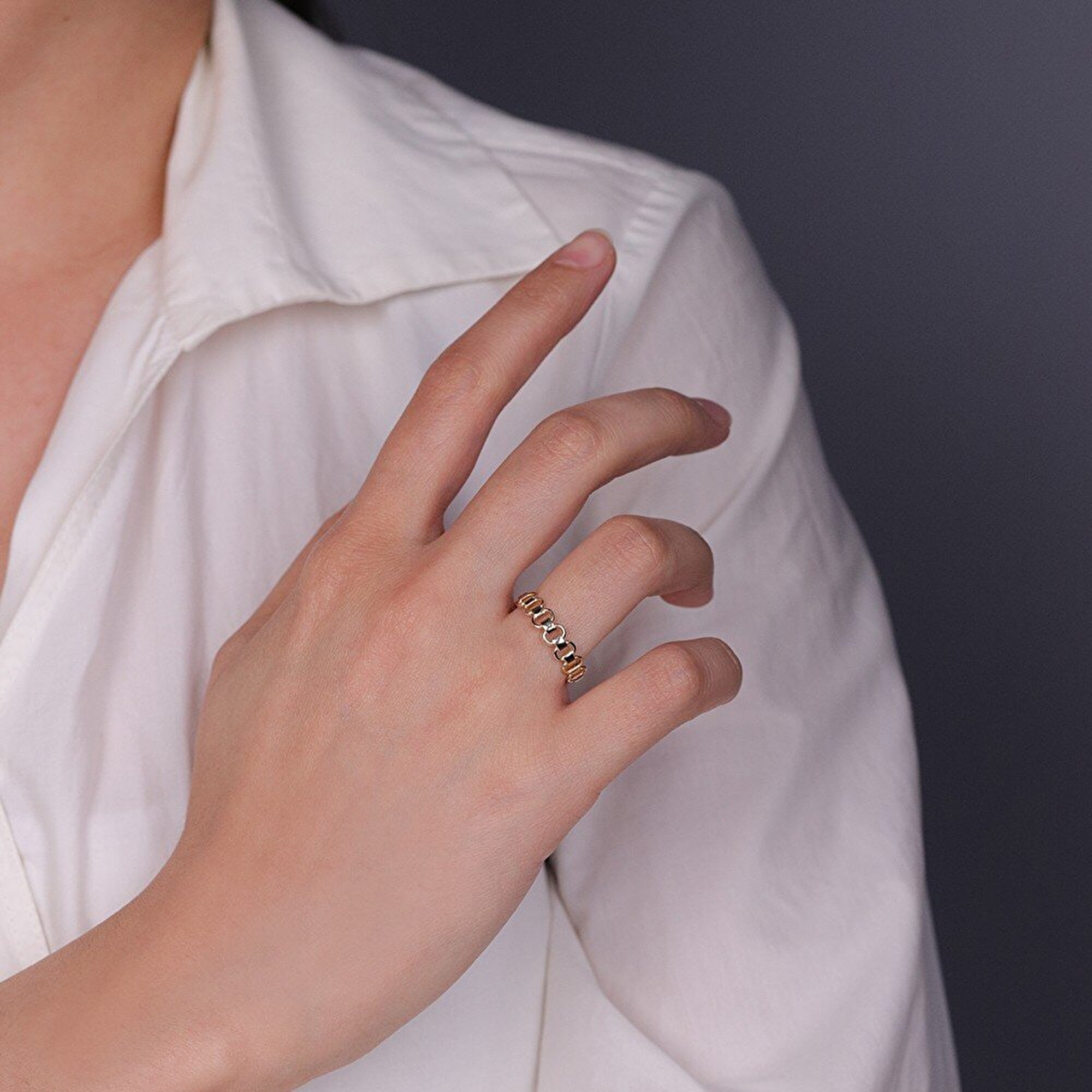 14 Ayar Sarı Altın Trend Zincir Yüzük