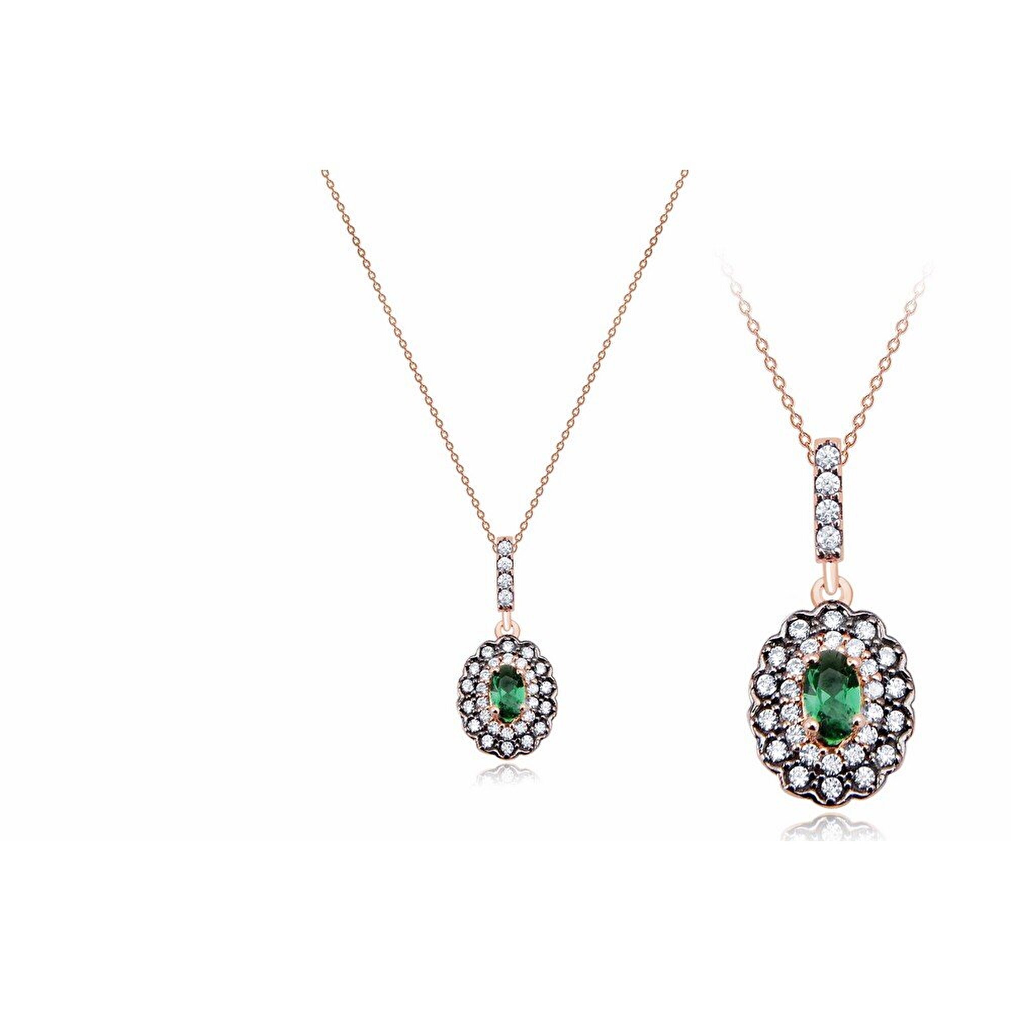 14 Ayar Rose Altın Trend Yeşil Taşlı Kolye