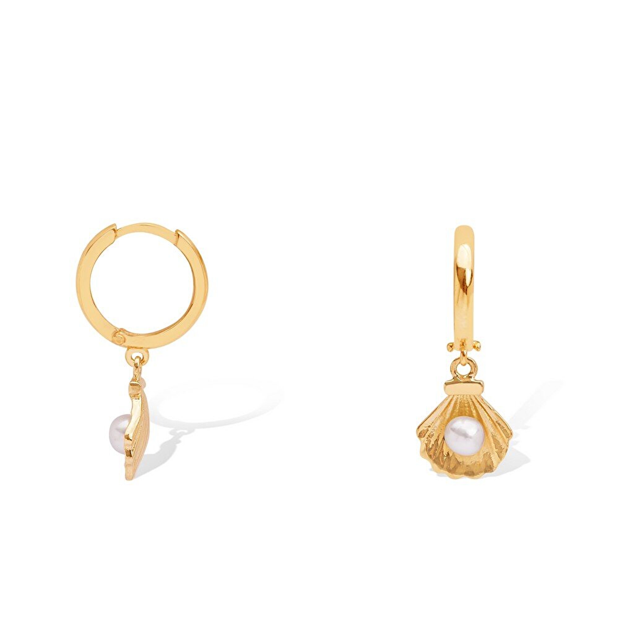 14 Ayar Sarı Altın İnci İstiridye Küpe