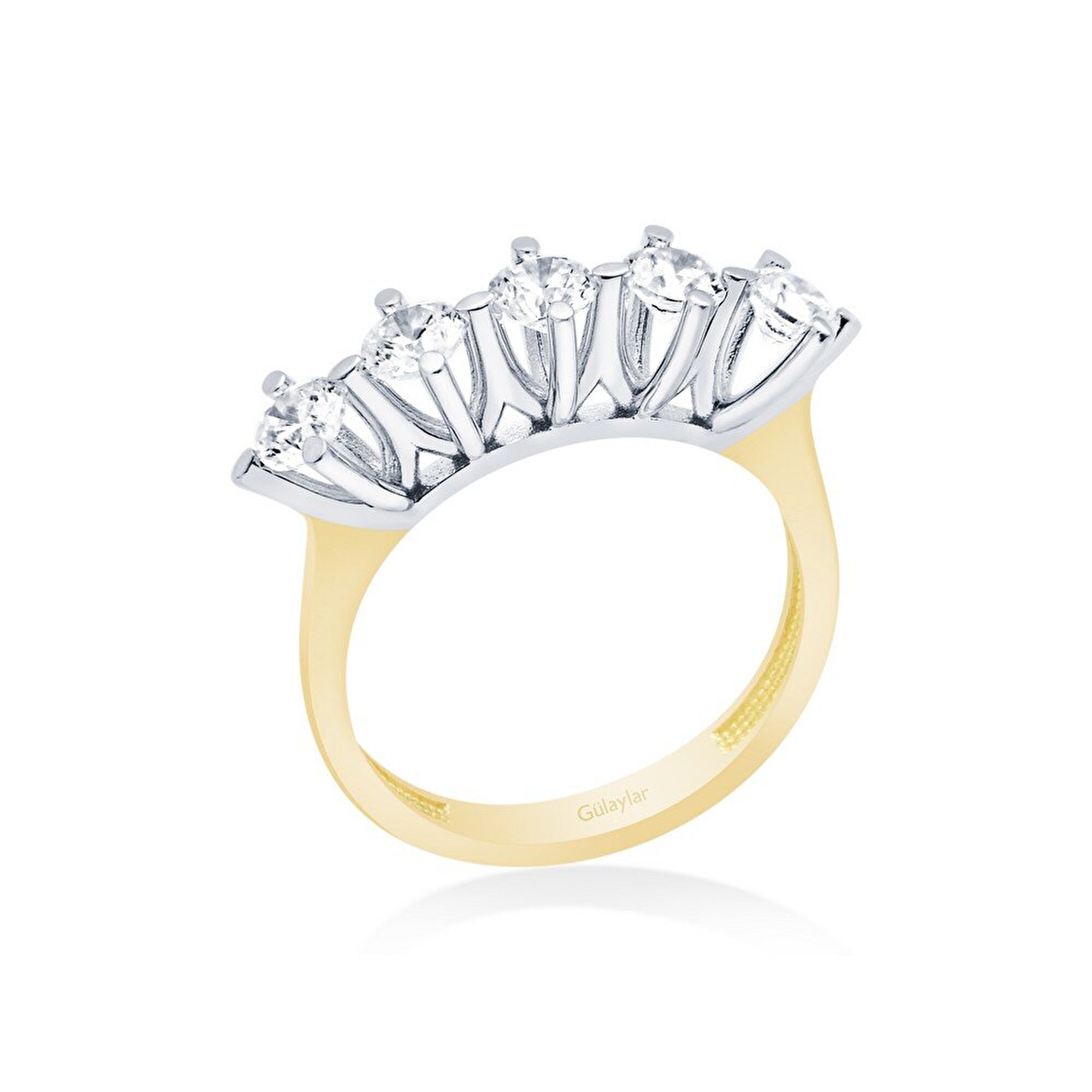 14 Ayar Sarı-Beyaz Altın Beştaş Yüzük