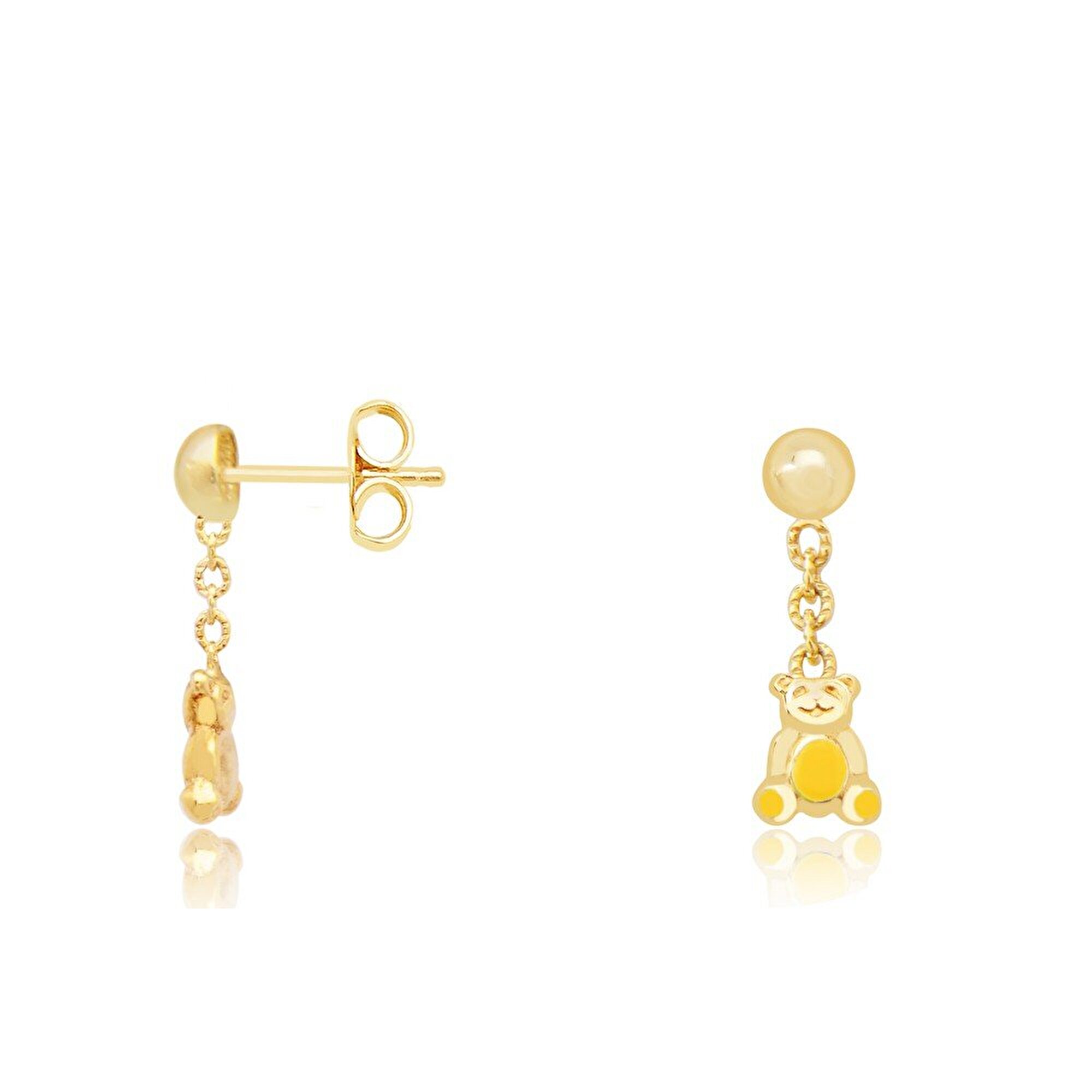 14 Ayar Sarı Altın Ayı Figürlü Çocuk Küpe