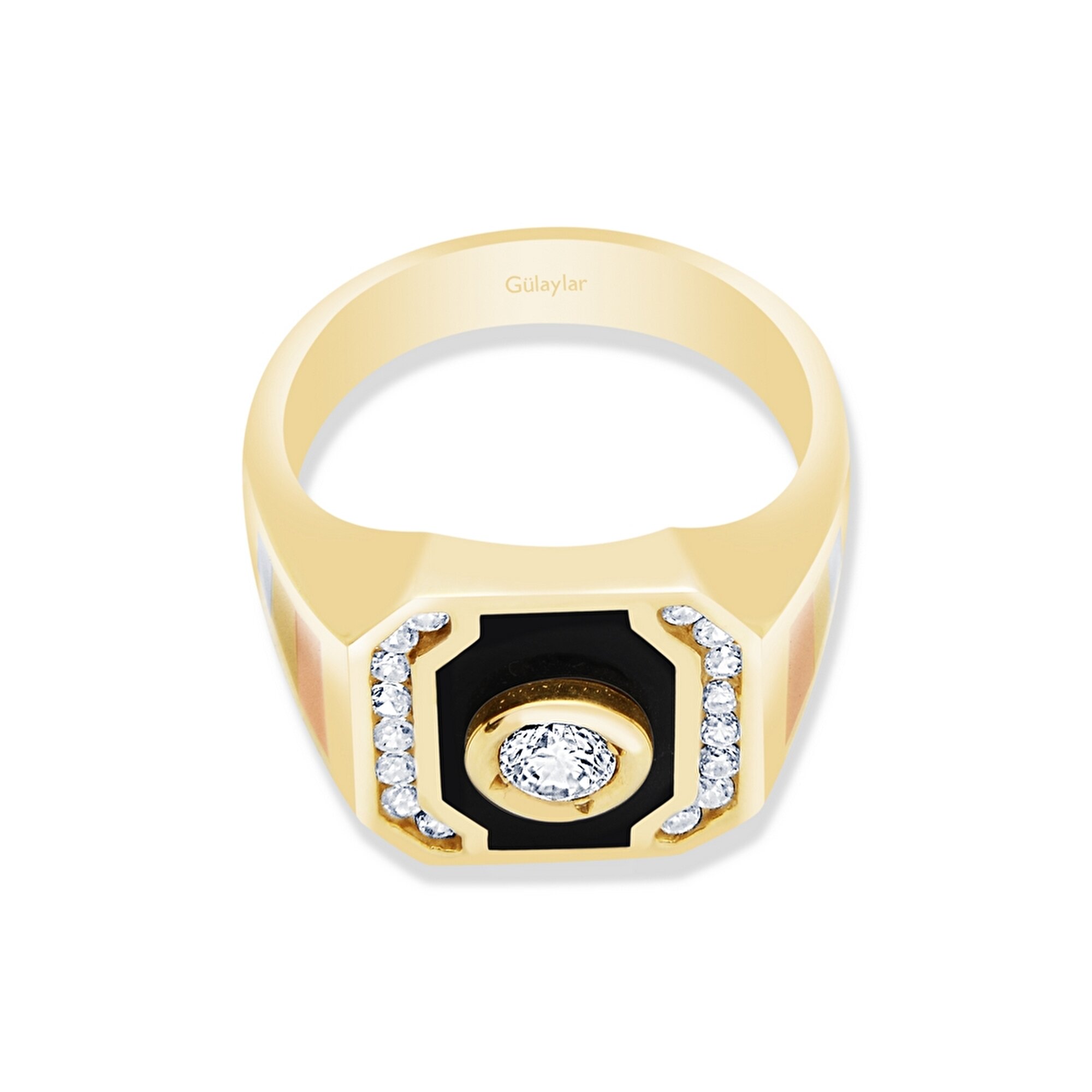 14 Ayar 3 Renkli Altın Taşlı Yüzük