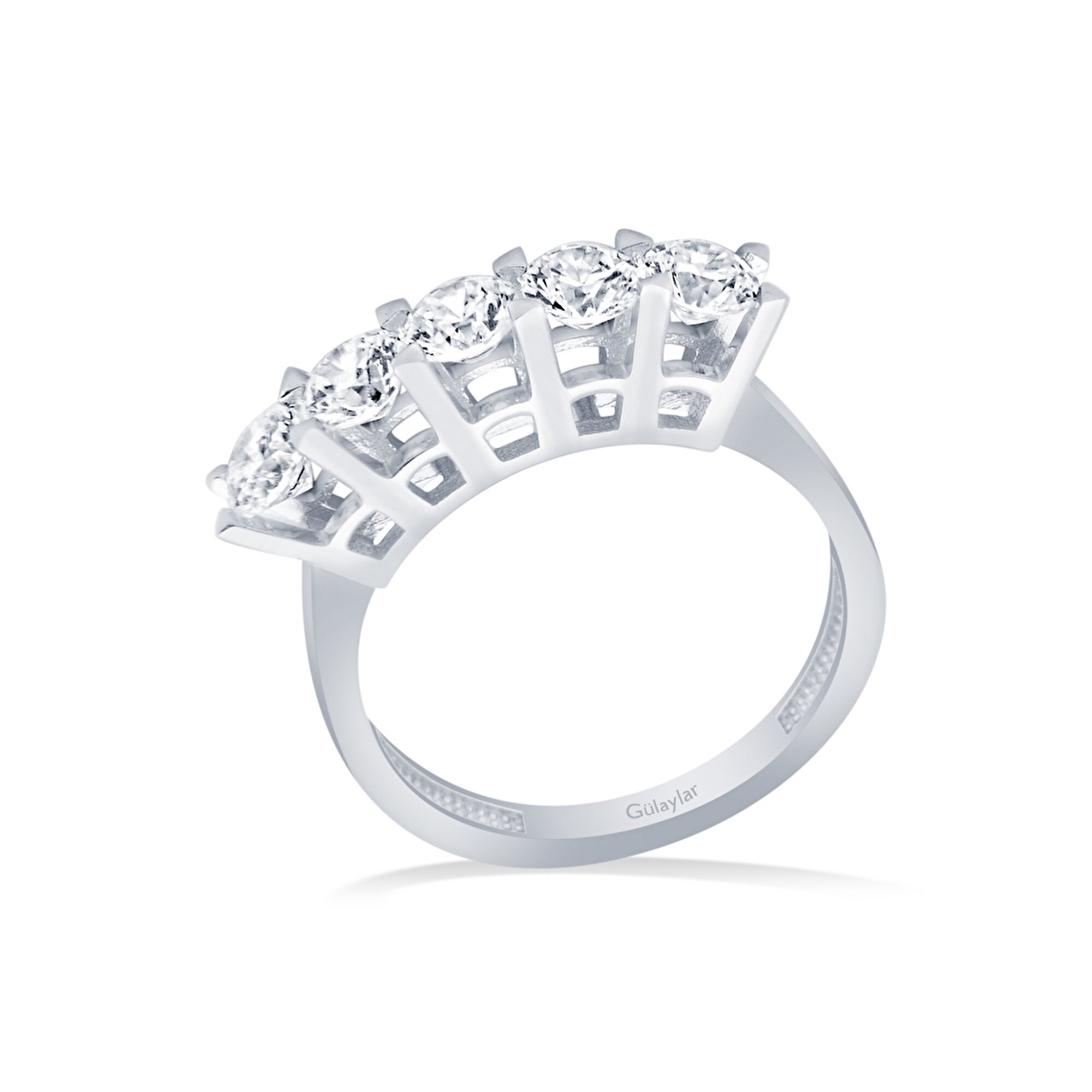 14 Ayar Beyaz Altın Beştaş Yüzük