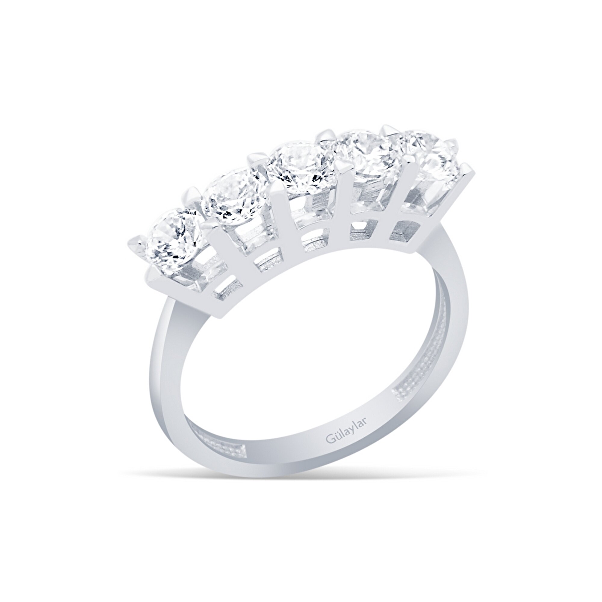 14 Ayar Beyaz Altın Beştaş Yüzük