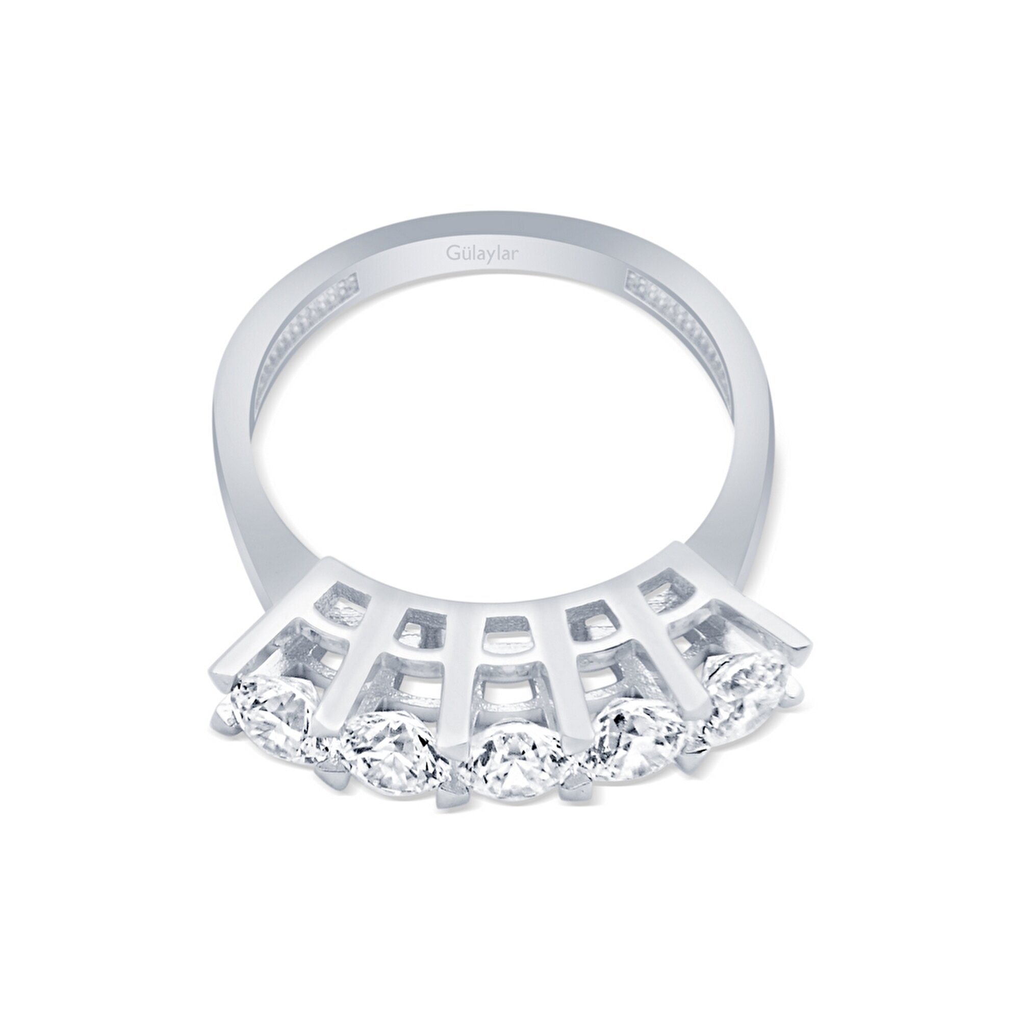 14 Ayar Beyaz Altın Beştaş Yüzük