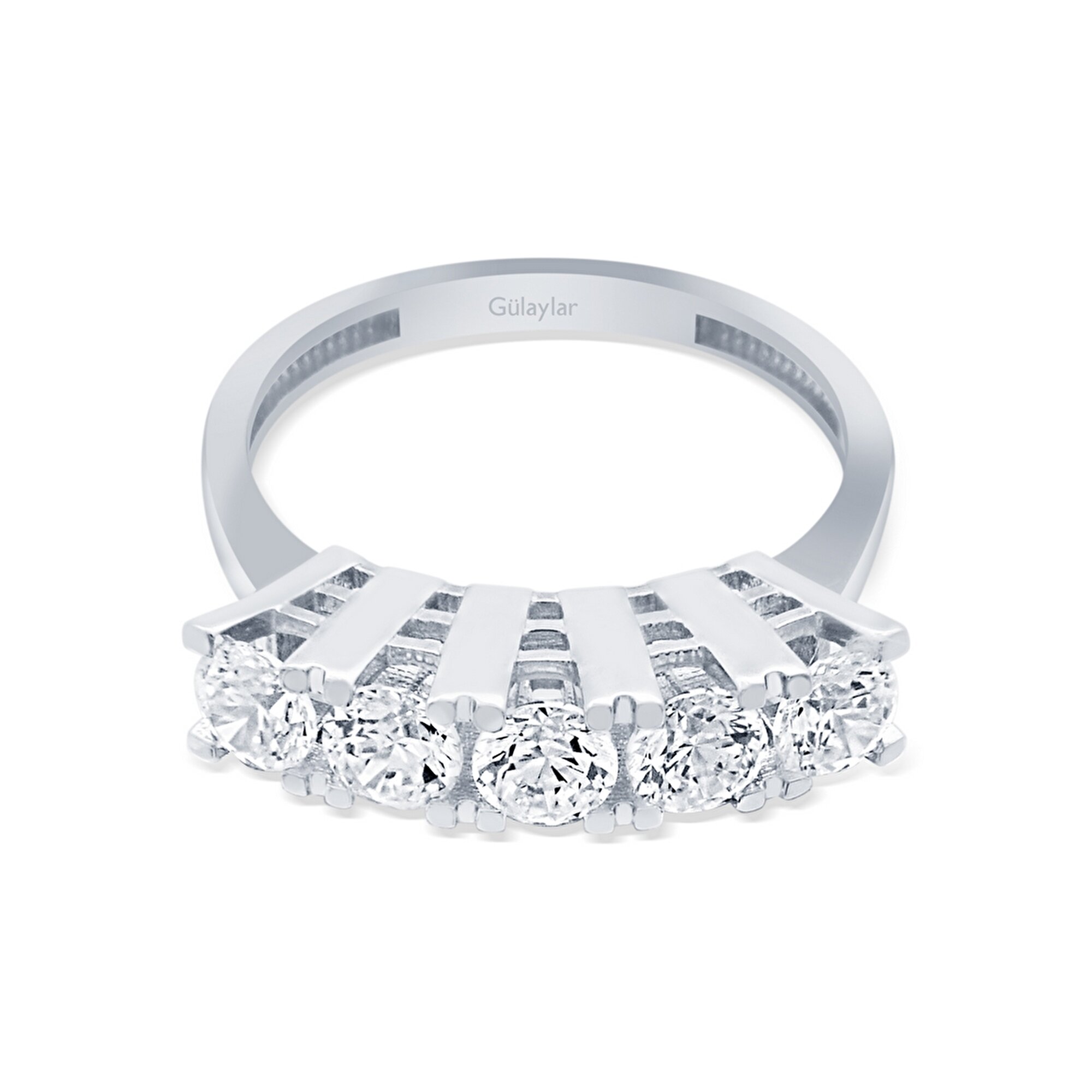 14 Ayar Beyaz Altın Beştaş Yüzük