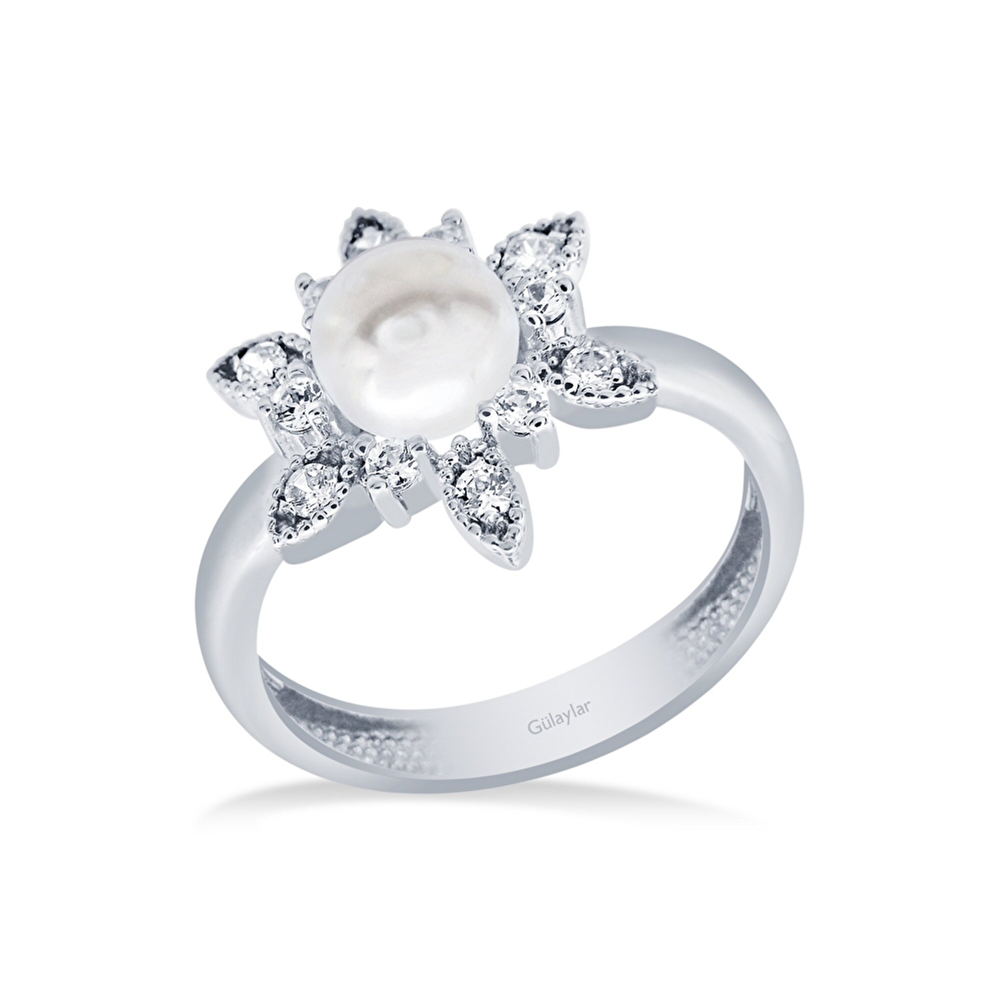 14 Ayar Beyaz Altın İnci Yüzük