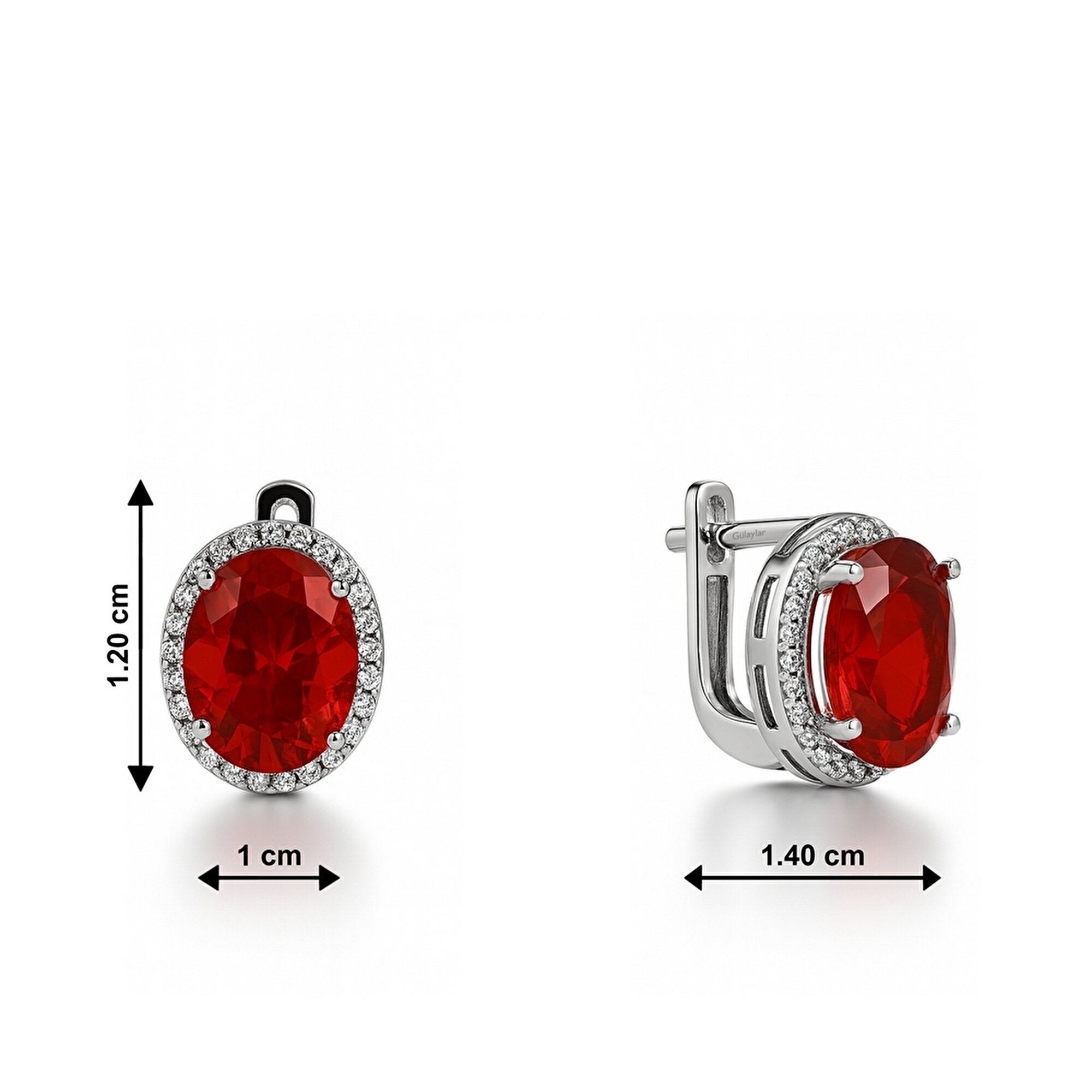 14 Ayar Beyaz Altın Kırmızı Taşlı Küpe