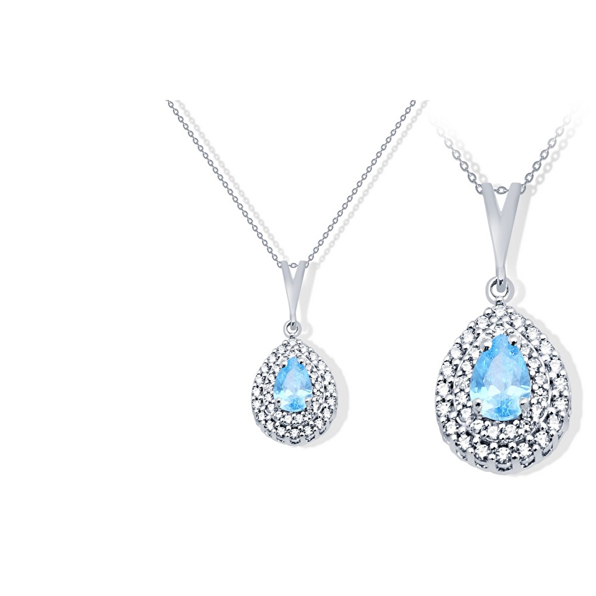 14 Ayar Beyaz Altın Mavi Taşlı Kolye