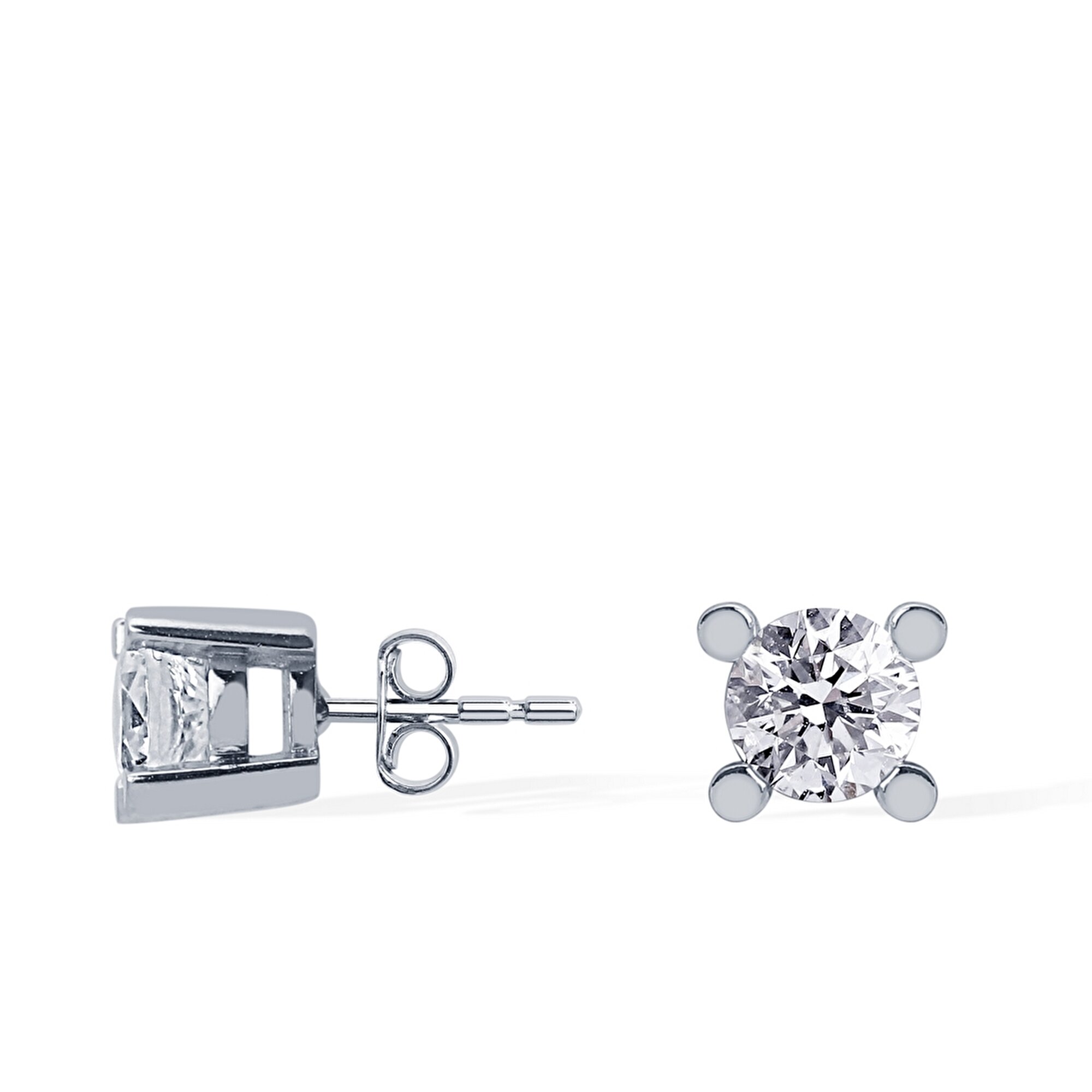 14 Ayar Beyaz Altın Tektaş Küpe