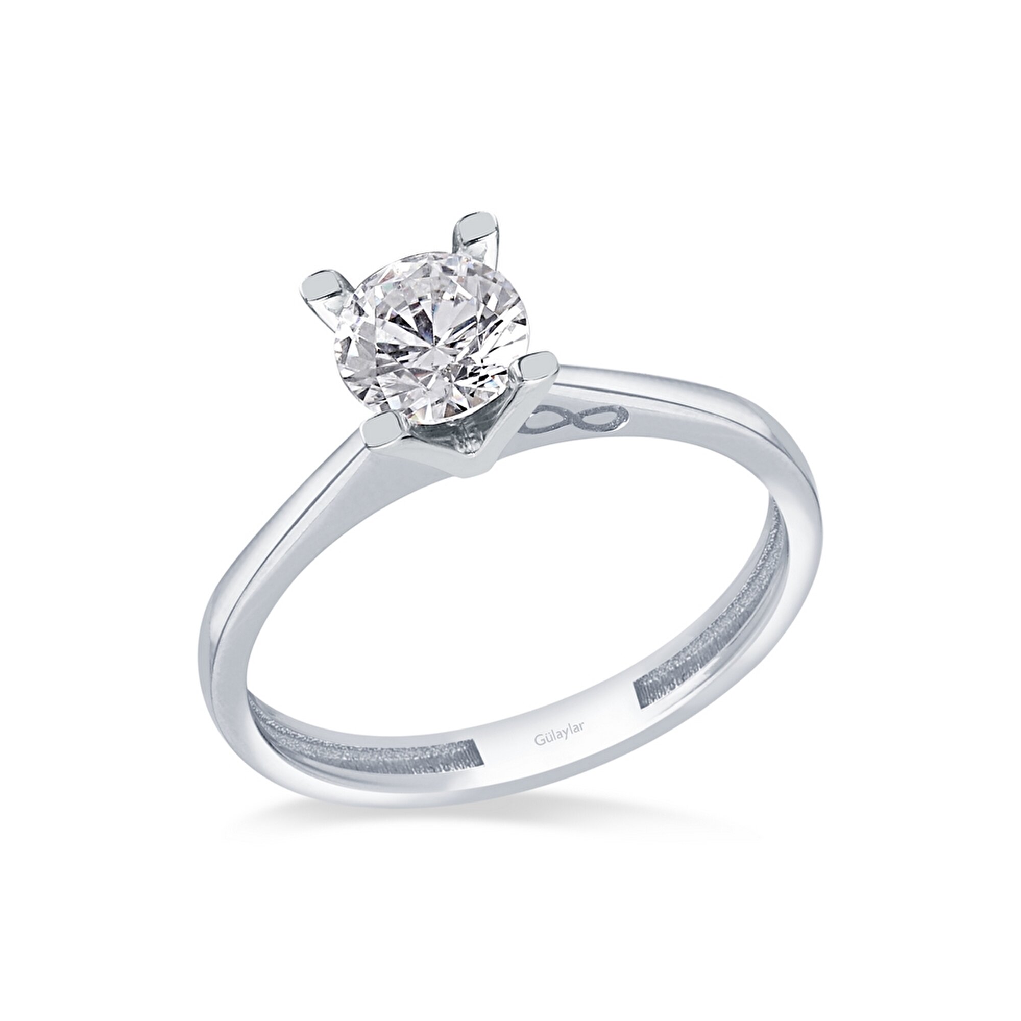 14 Ayar Beyaz Altın Tektaş Yüzük