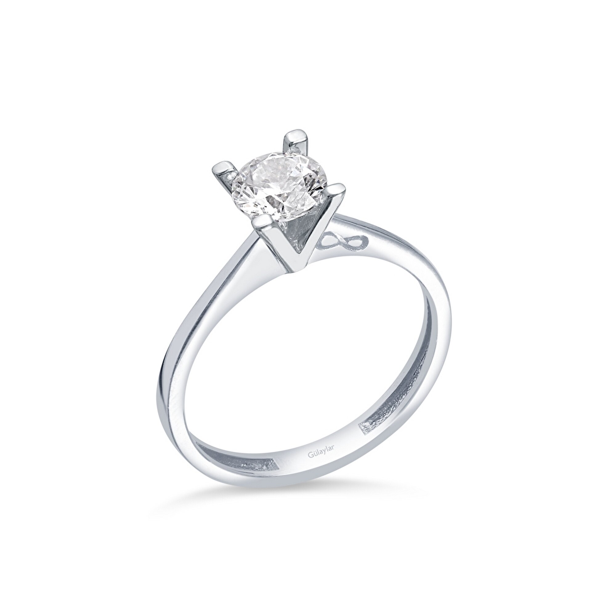 14 Ayar Beyaz Altın Tektaş Yüzük