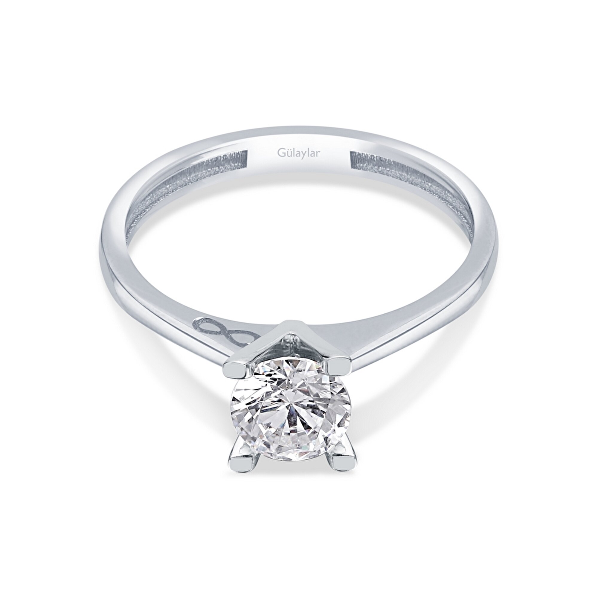 14 Ayar Beyaz Altın Tektaş Yüzük