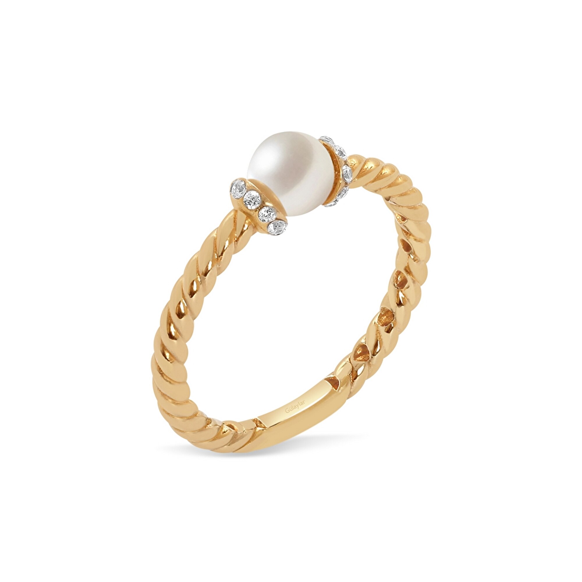 14 Ayar Sarı Altın Burgu İnci Yüzük