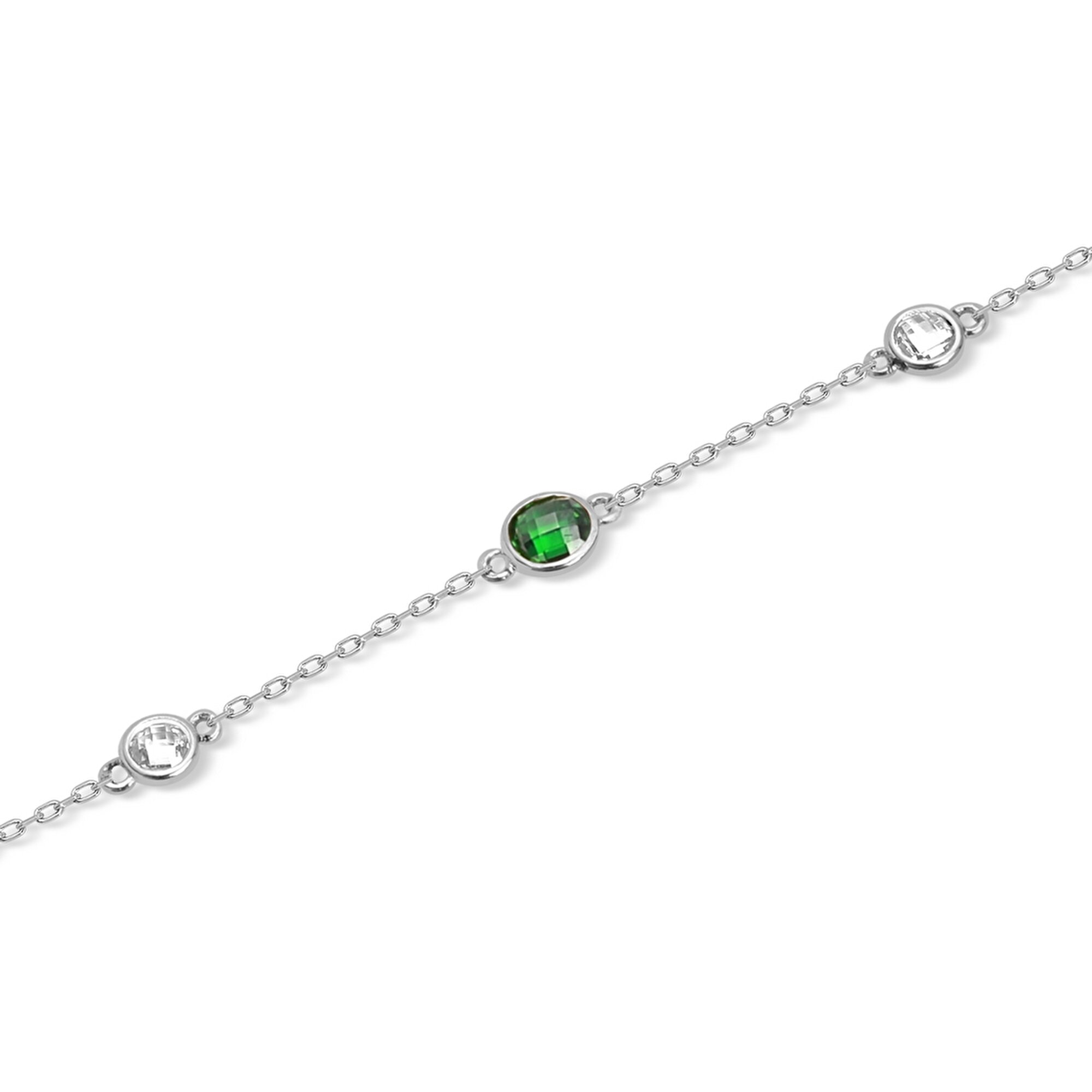 14 Ayar Beyaz Altın Yeşil Taşlı Halhal