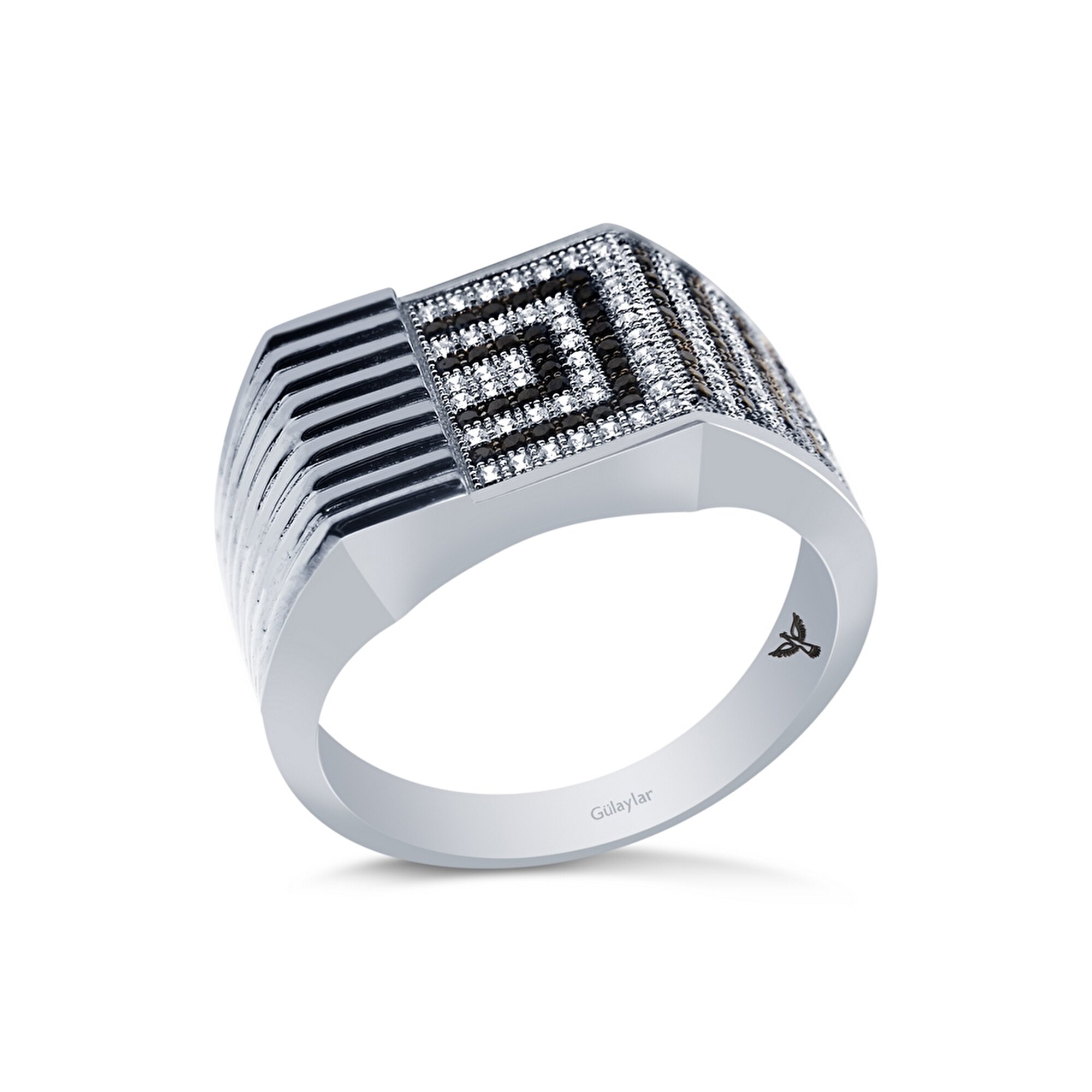 14 Ayar Beyaz-Siyah Altın Erkek Yüzük