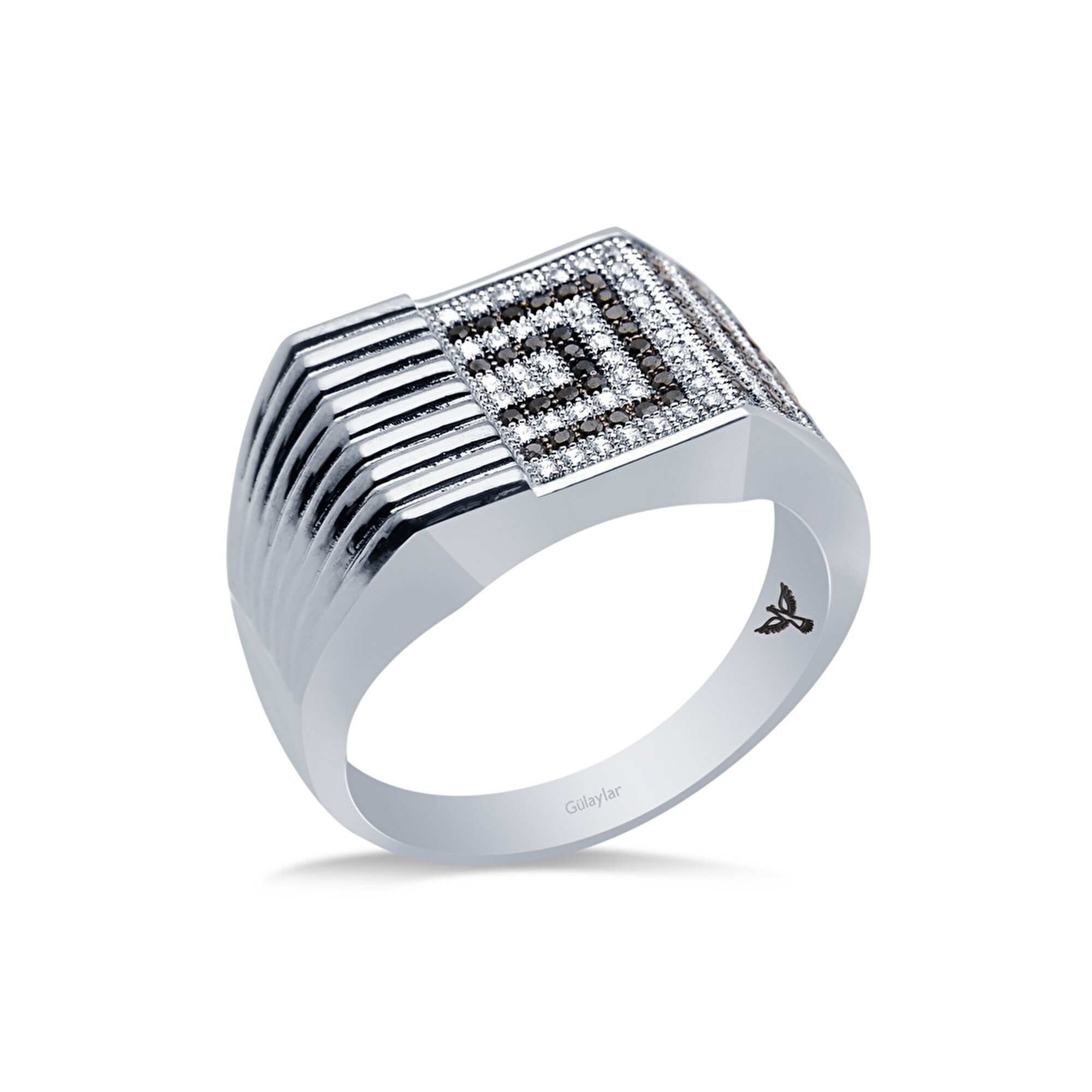 14 Ayar Beyaz-Siyah Altın Erkek Yüzük