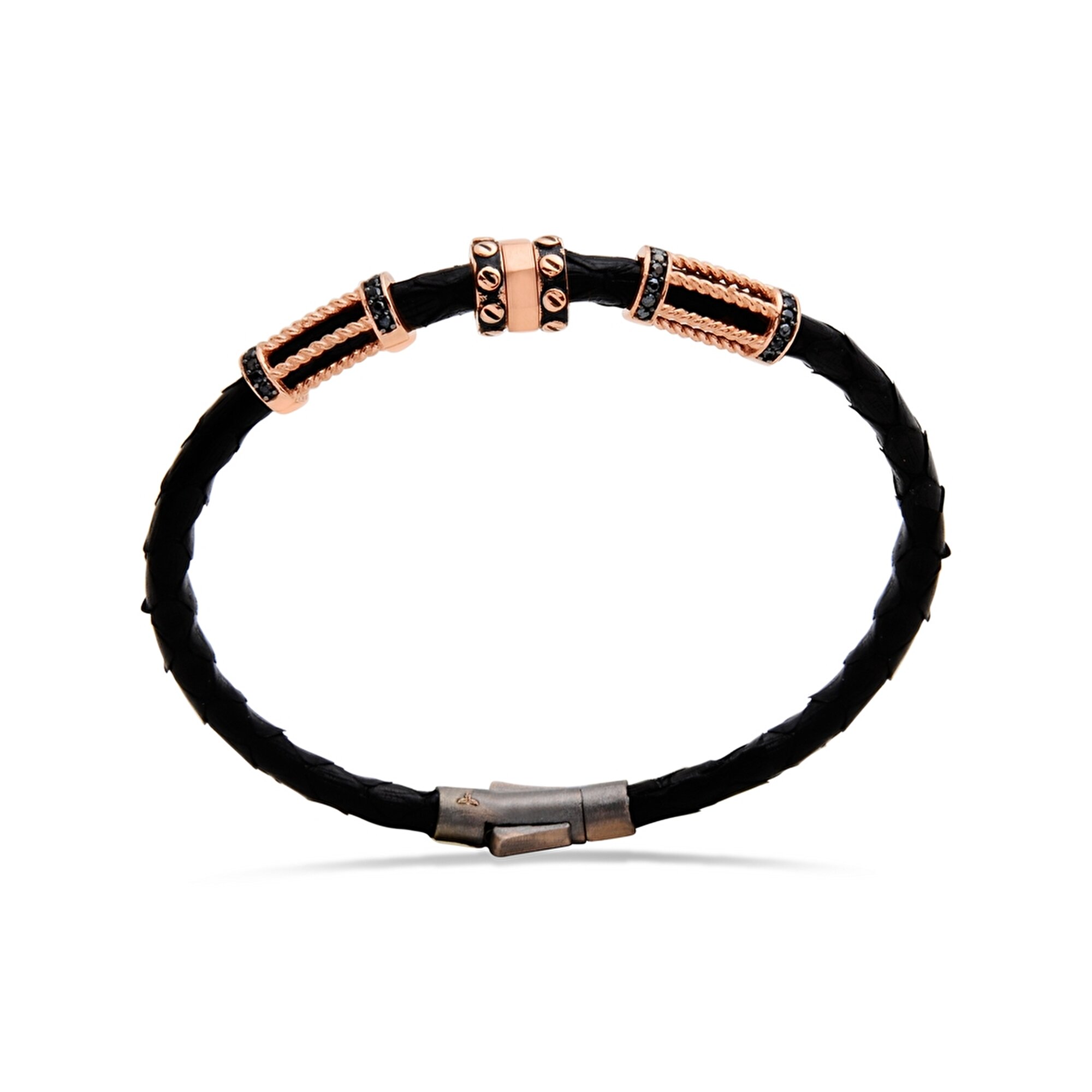 14 Ayar Rose Altın Deri Erkek Bileklik