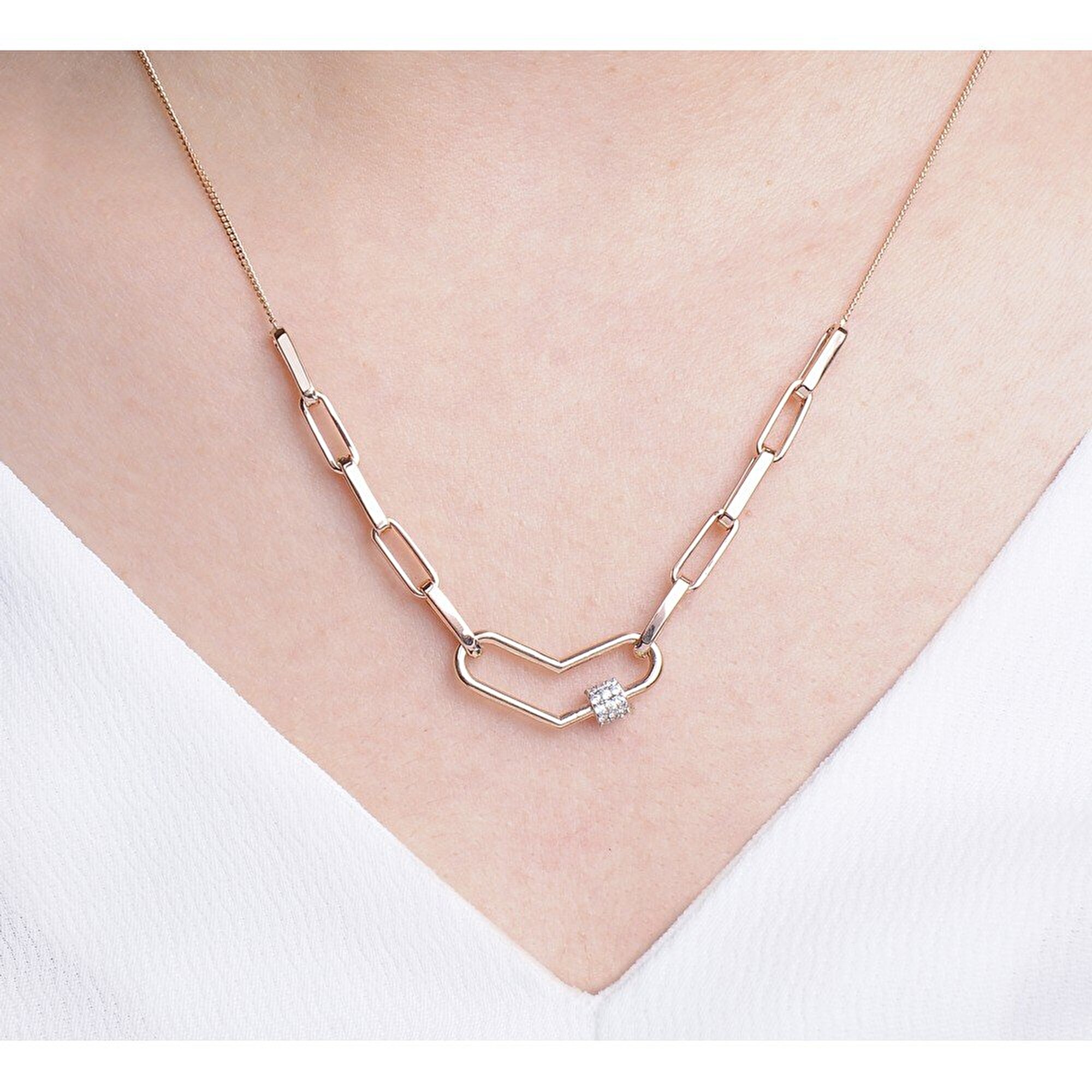 14 Ayar Rose Altın Kalp Ataç Kolye