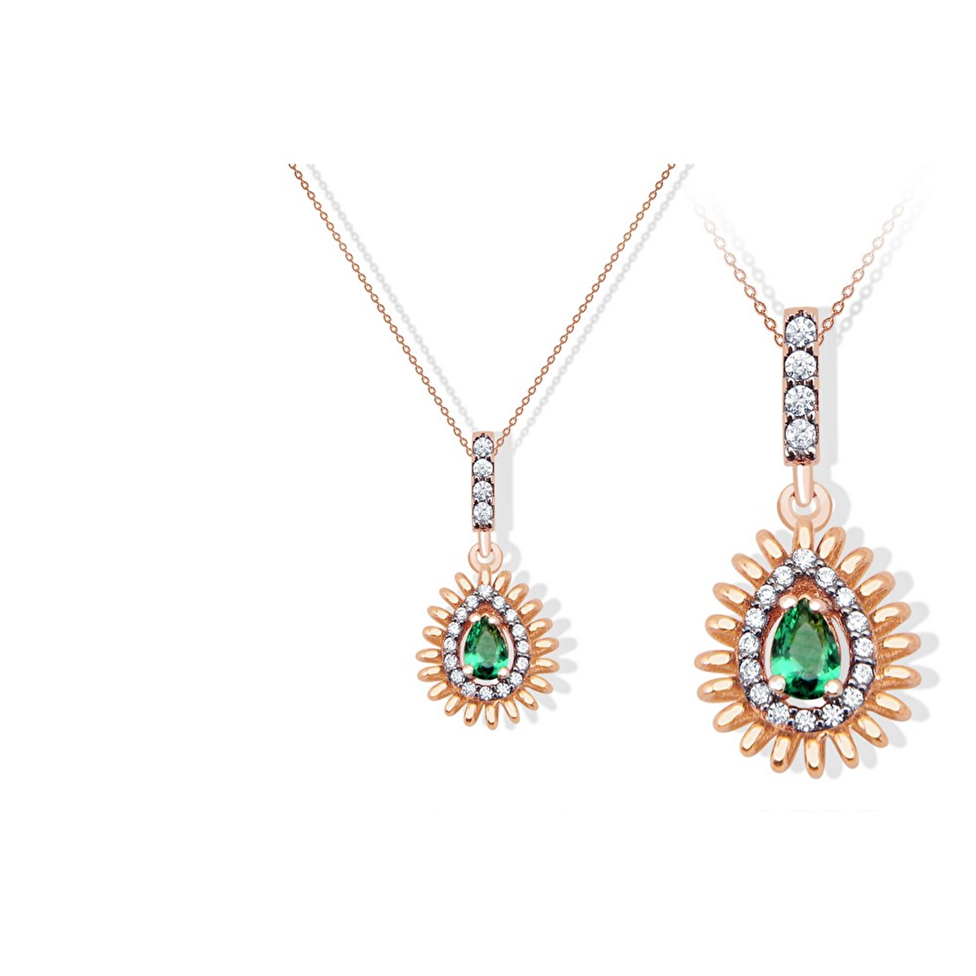 14 Ayar Rose Altın Trend Yeşil Taşlı Kolye