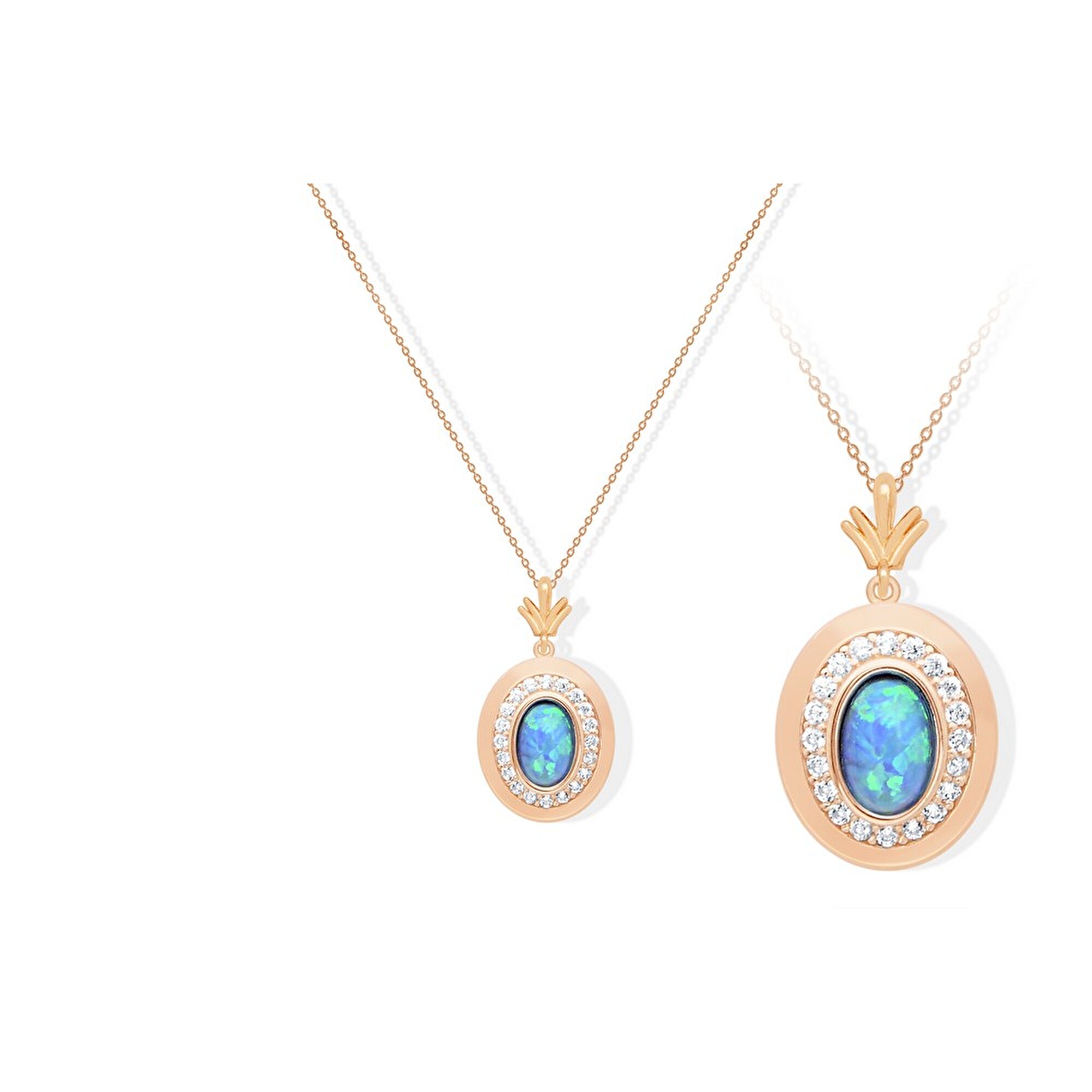 14 Ayar Rose Altın Trend Mavi Taşlı Kolye