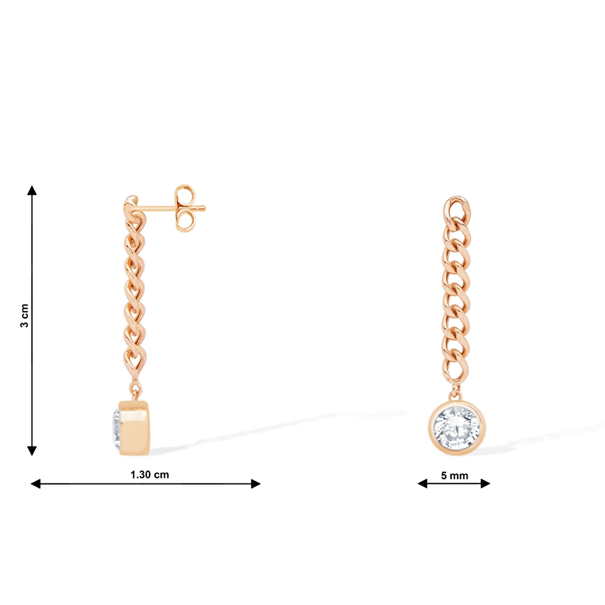 14 Ayar Rose Altın Sallantılı Zincir Küpe