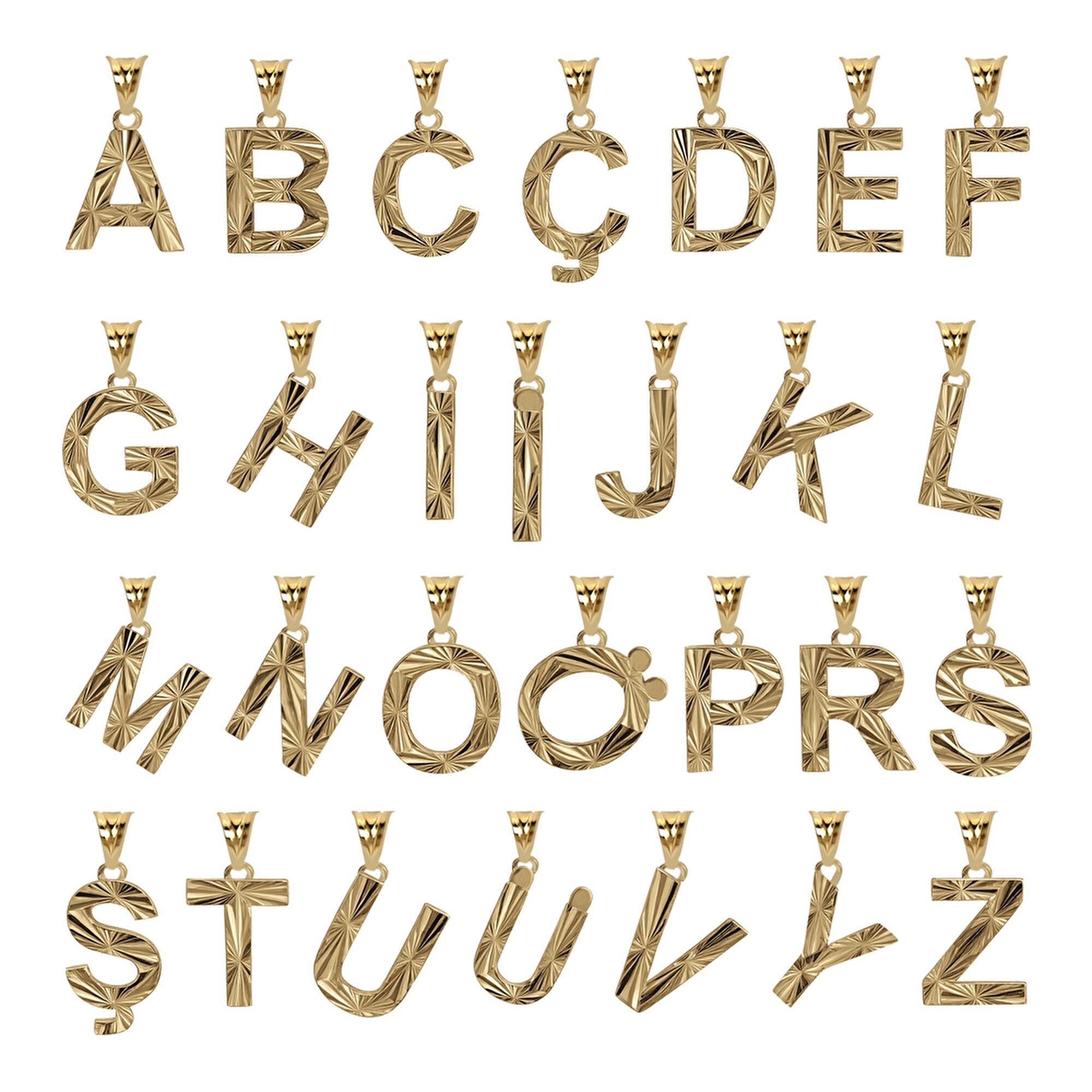 14 Ayar Sarı Altın A Harf Kolye Ucu