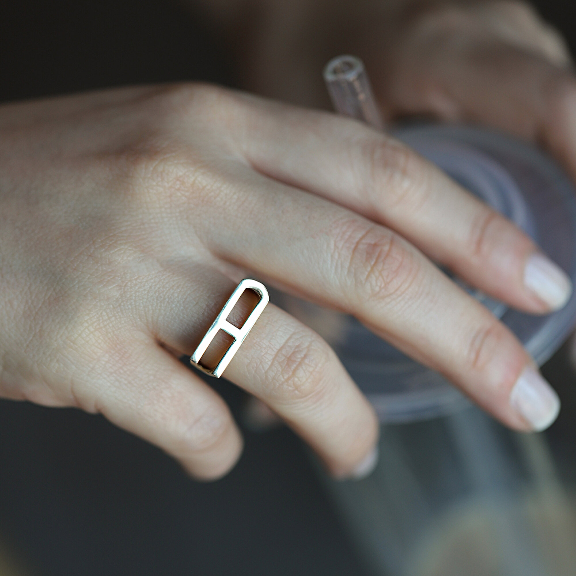 14 Ayar Sarı Altın A Bold Harf Yüzük