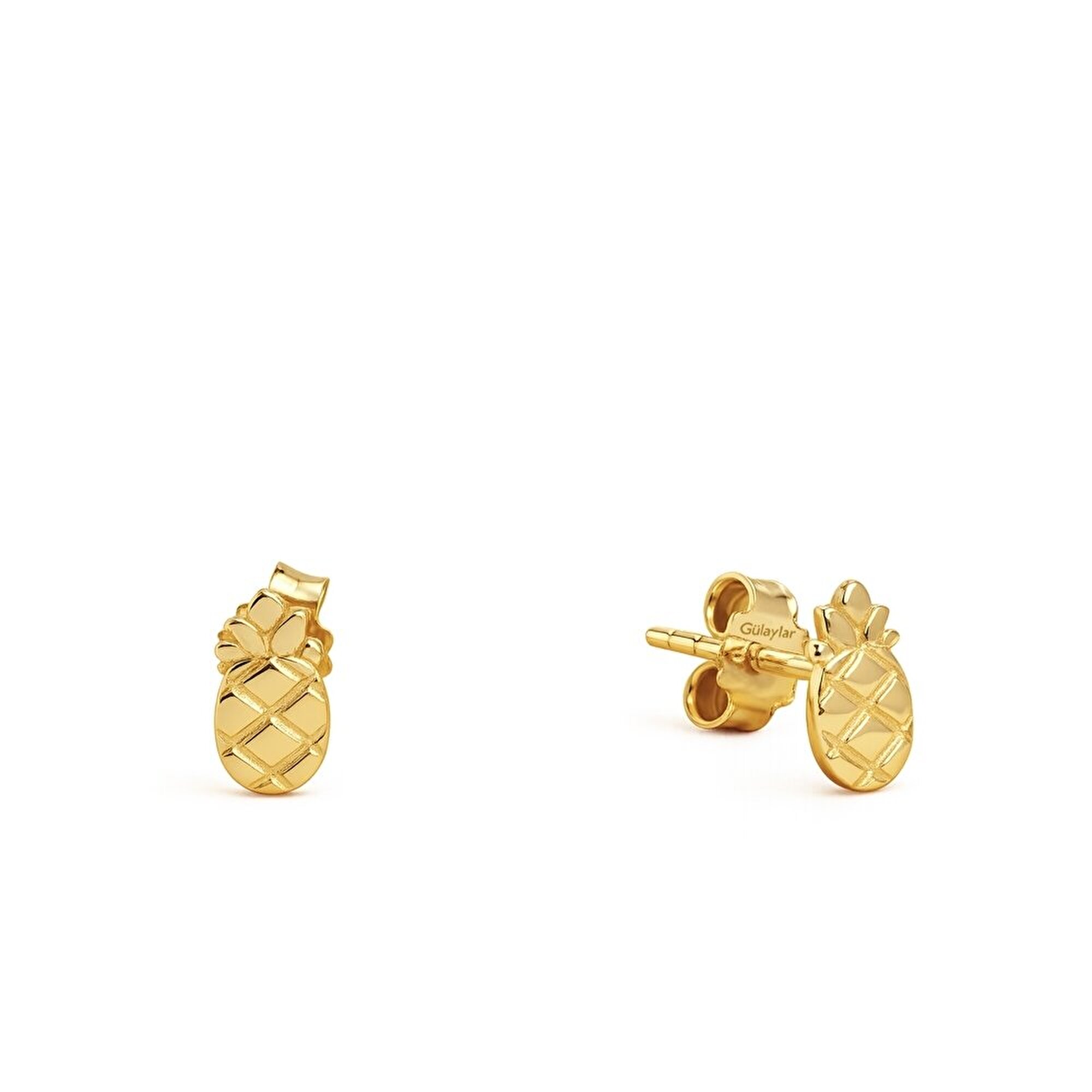 14 Ayar Sarı Altın Ananas Minimal Küpe