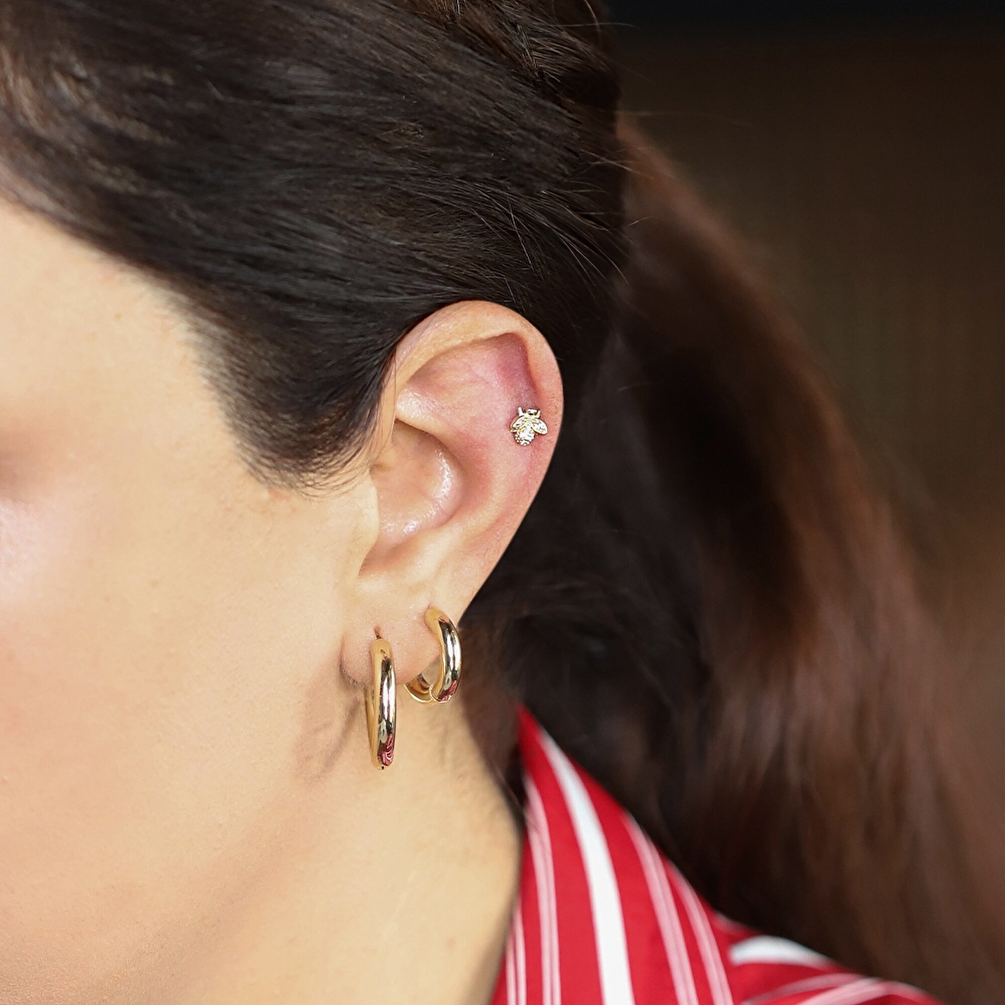 14 Ayar Sarı Altın Taşlı Tragus Piercing