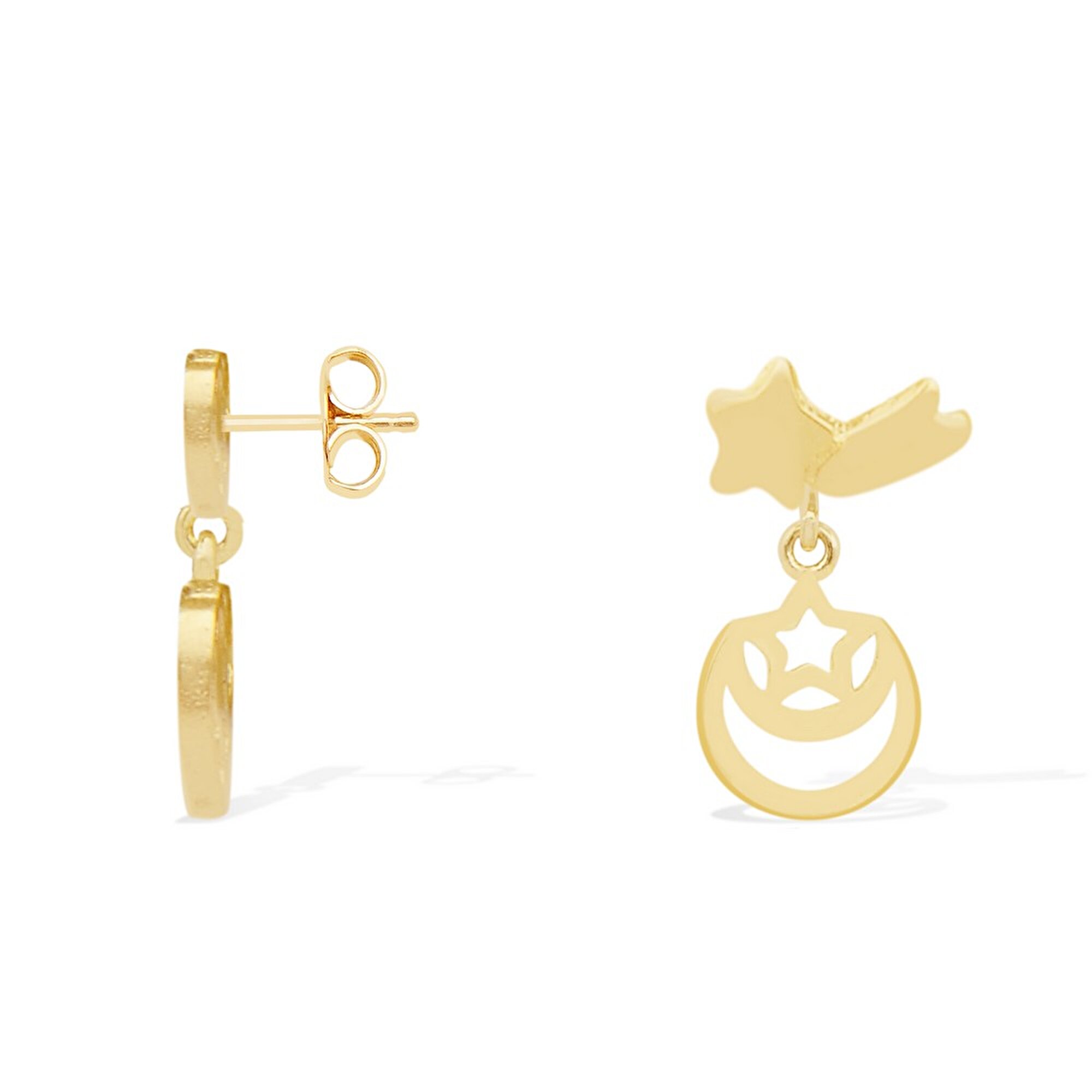 14 Ayar Sarı Altın Ayyıldız Figürlü Küpe