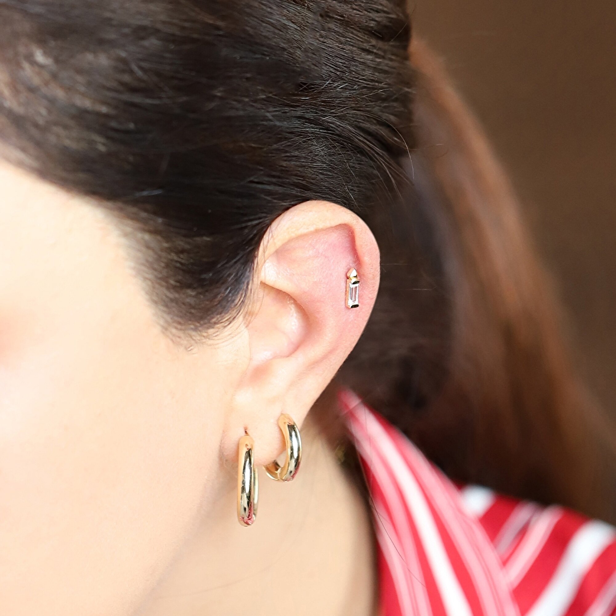14 Ayar Sarı Altın Baget Tragus Piercing