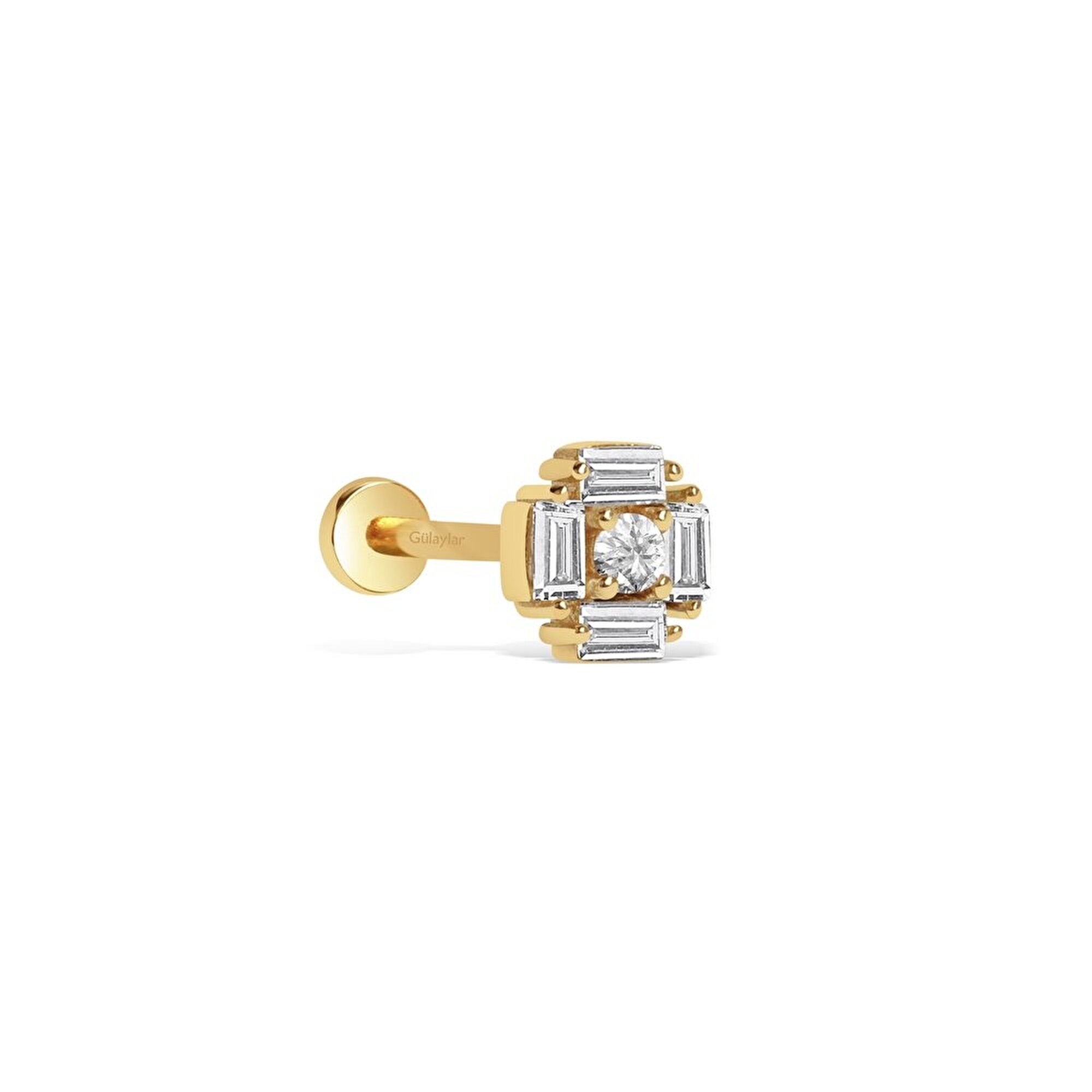 14 Ayar Sarı Altın Baget Tragus Piercing
