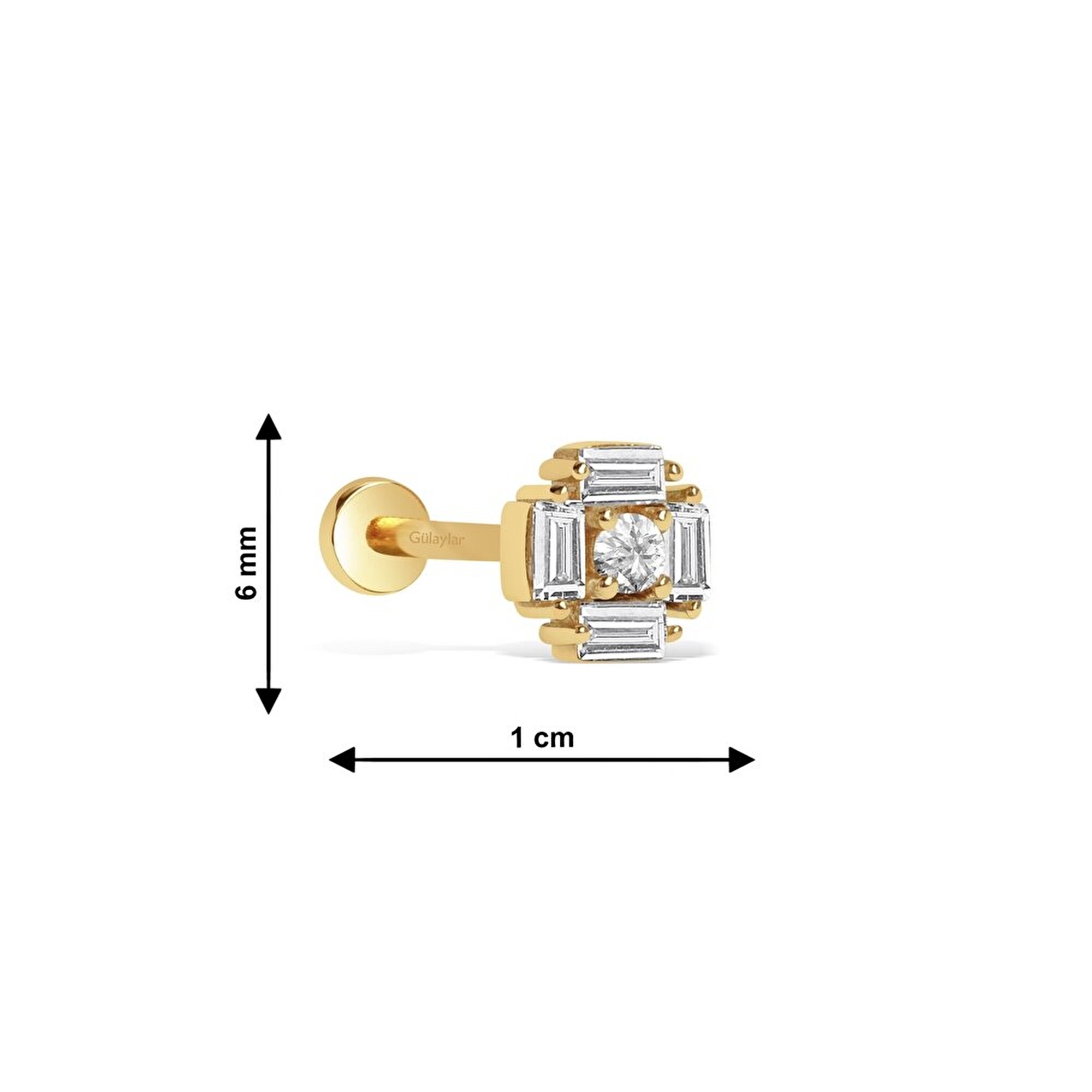 14 Ayar Sarı Altın Baget Tragus Piercing