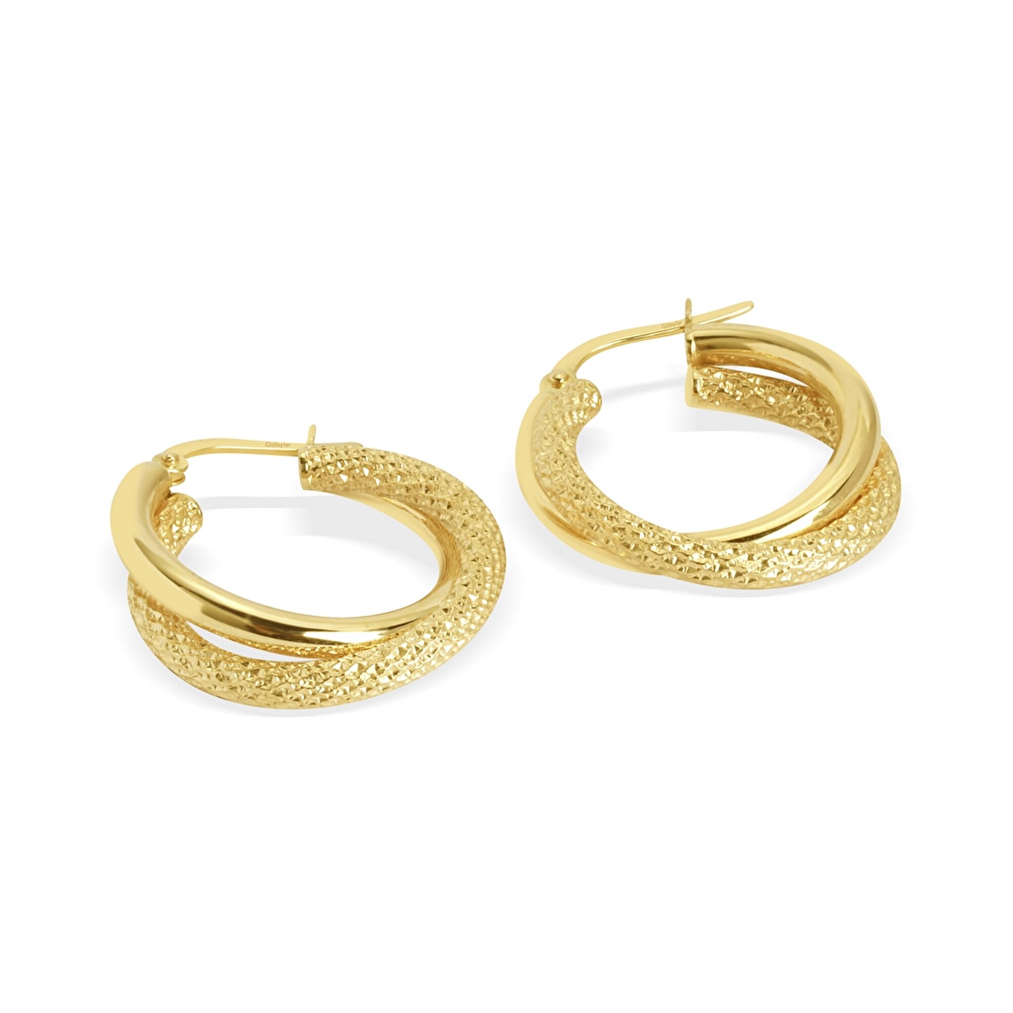 14 Ayar Sarı Altın Balık Sırtı İkili Halka Küpe