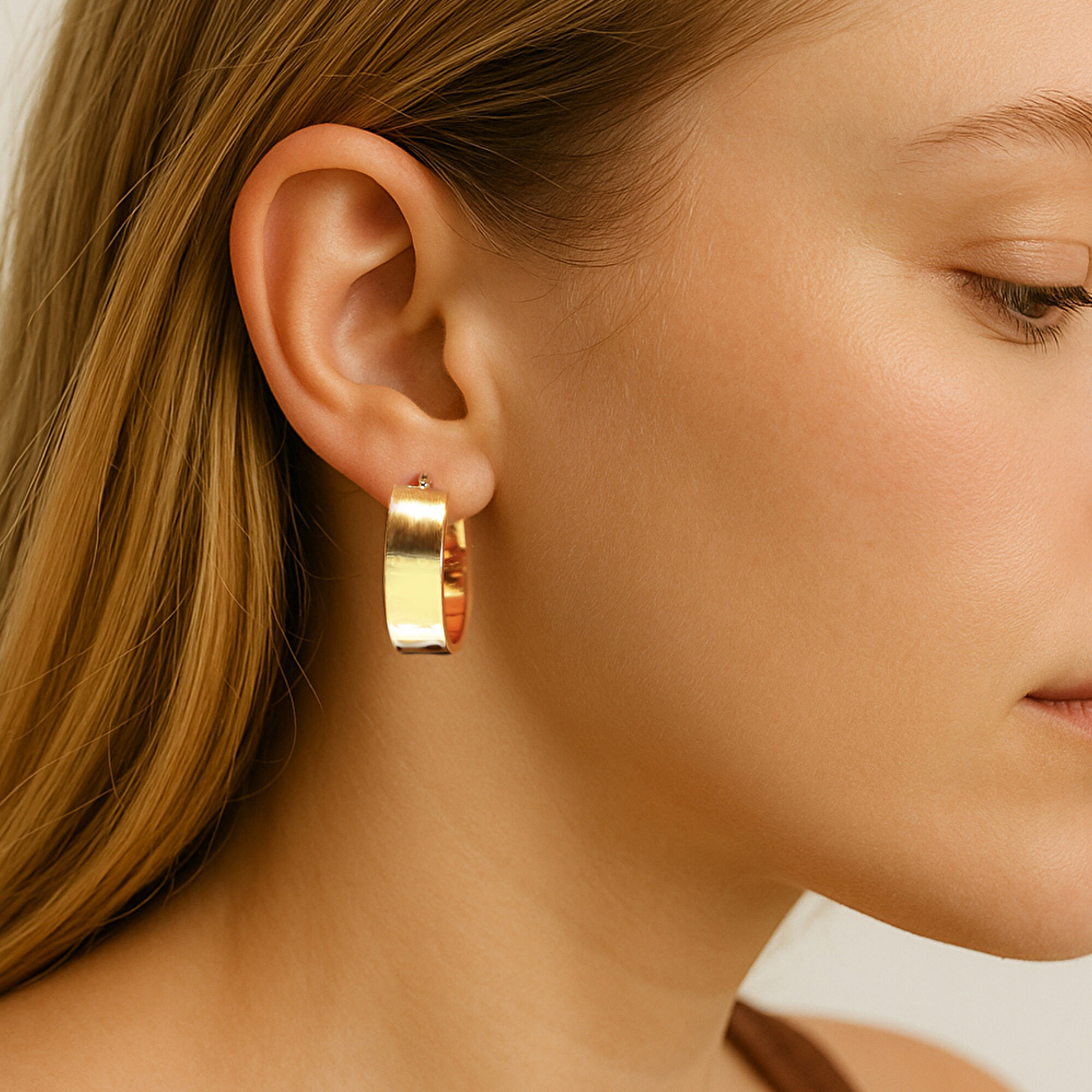 14 Ayar Sarı Altın Bombe Halka Küpe