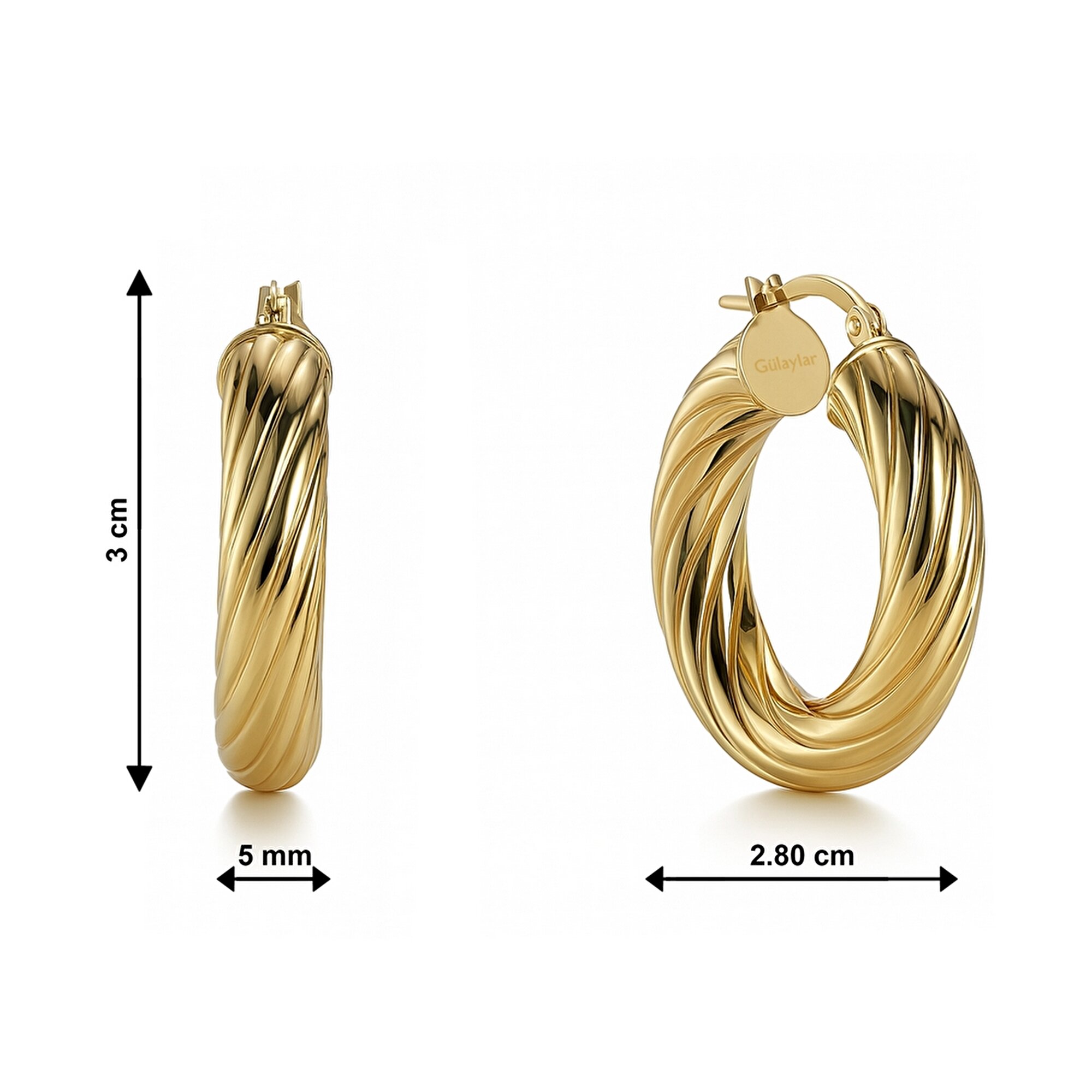 14 Ayar Sarı Altın Burgu Halka Küpe