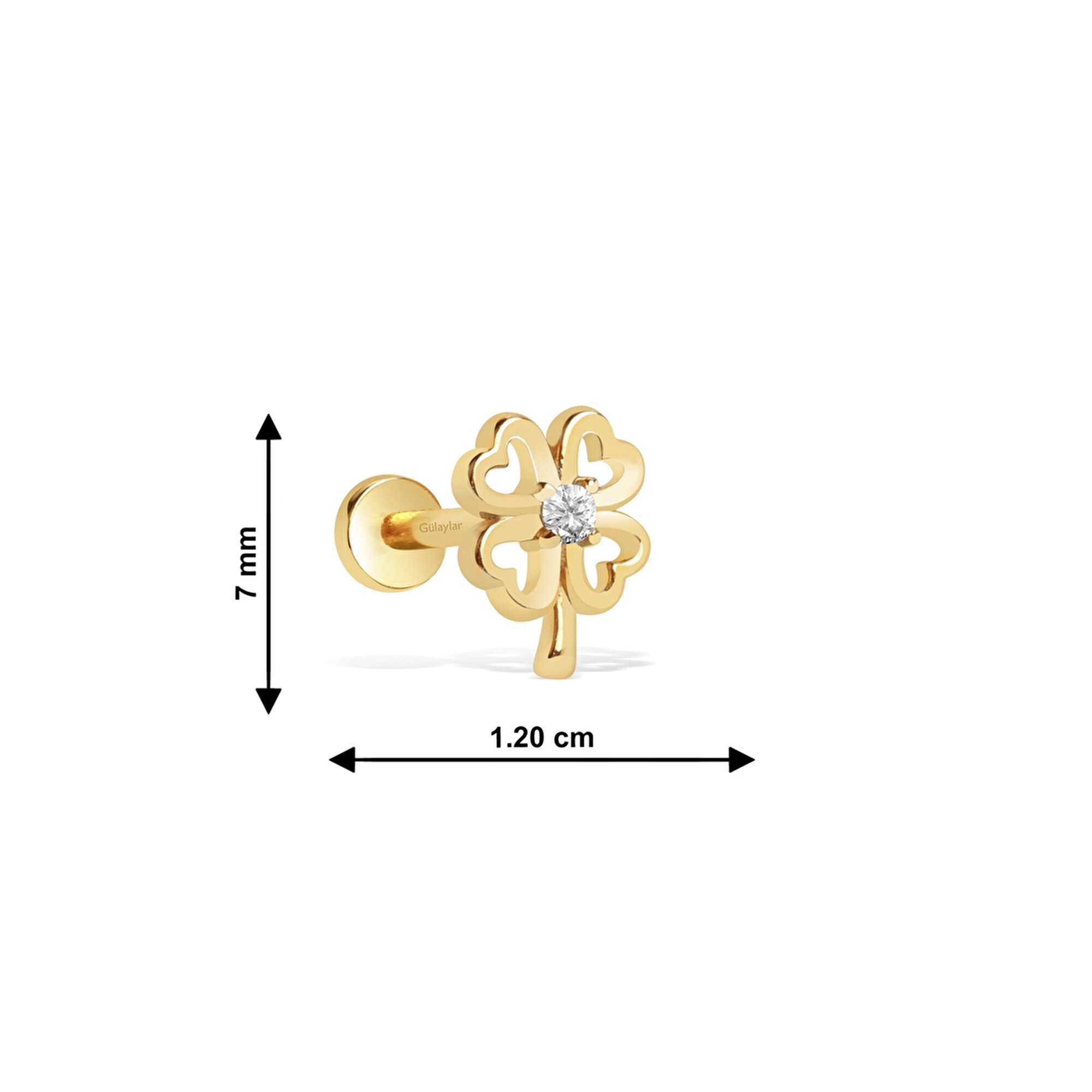 14 Ayar Sarı Altın Yonca Tragus Piercing